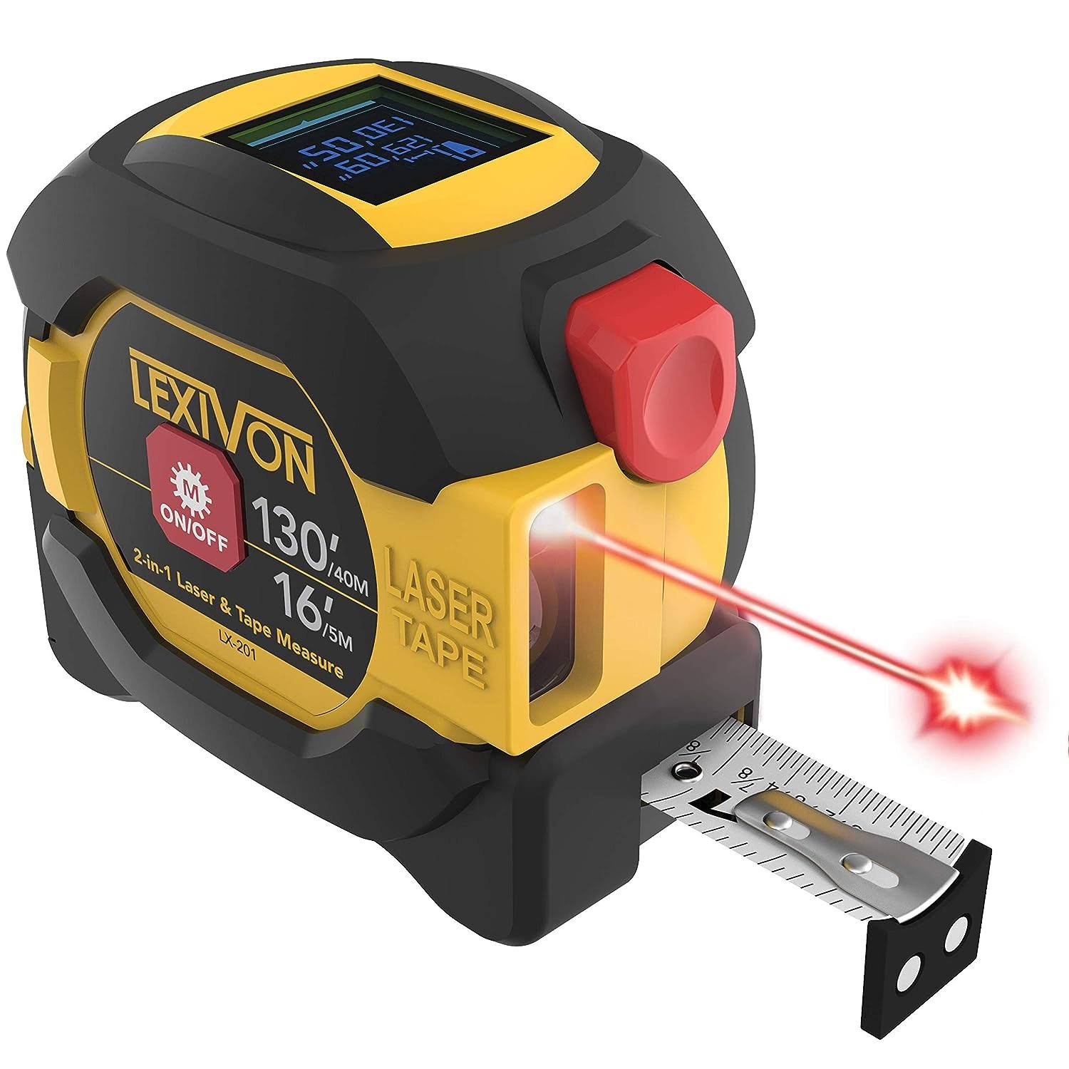 LEXIVON 2 in 1 Digital Laser Tape Measure | 130ft/40m Laser Distance Meter Display On Backlit LCD Screen