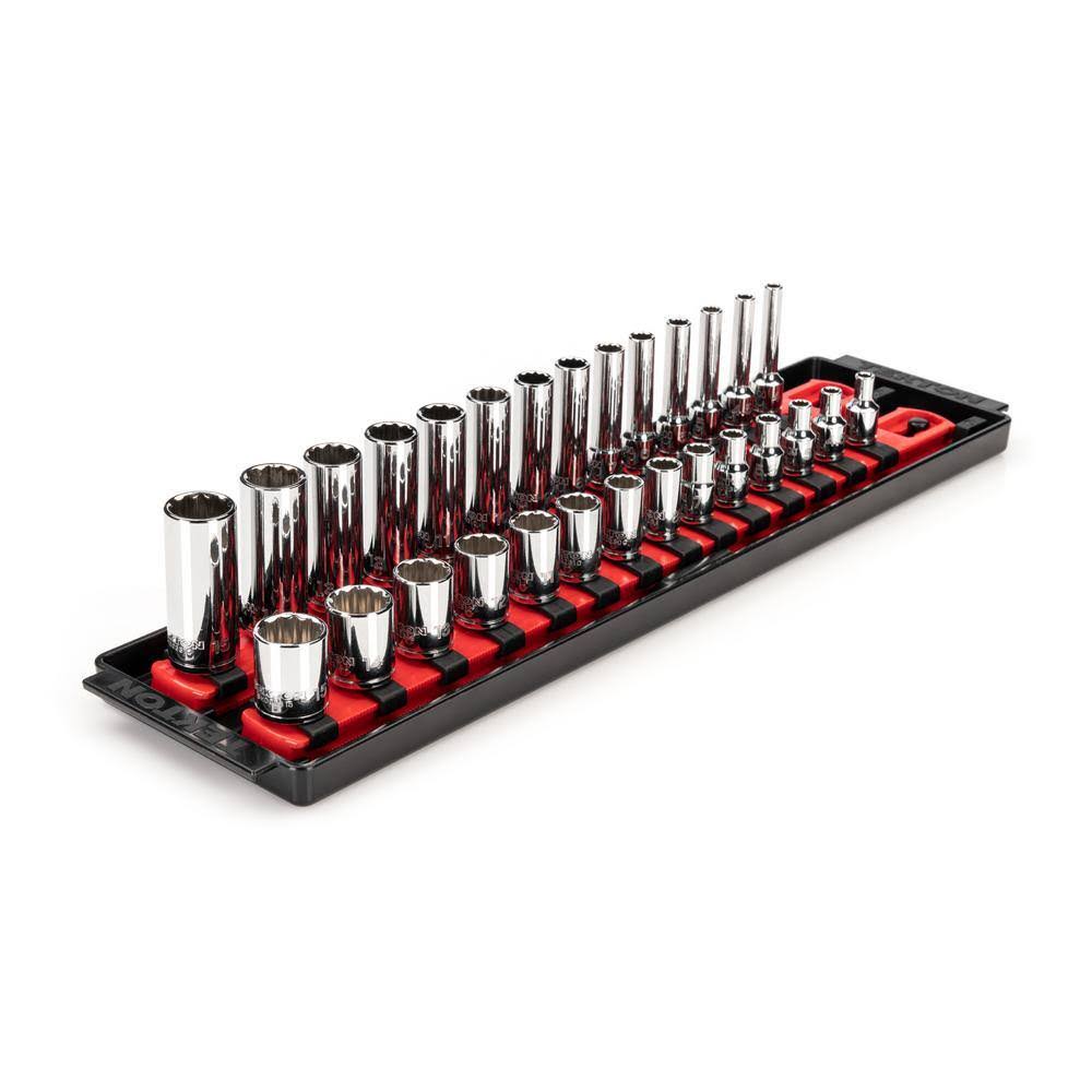 SHD90214 1/4 in. Drive 12-Point Socket Set with Rails (4 mm-15 mm) (28-Piece)