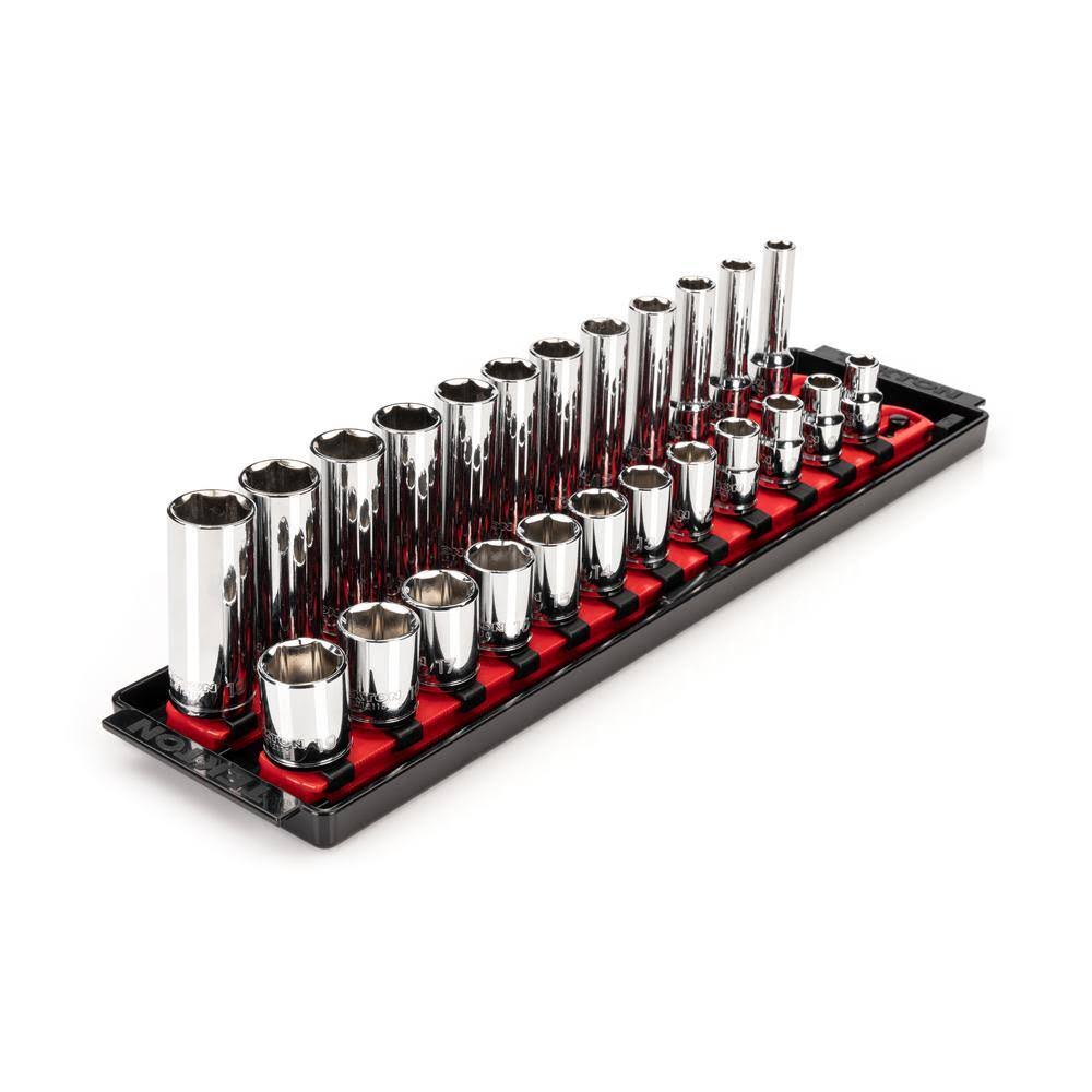 SHD91215 3/8 in. Drive 6-Point Socket Set with Rails (8 mm-19 mm) (24-Piece)