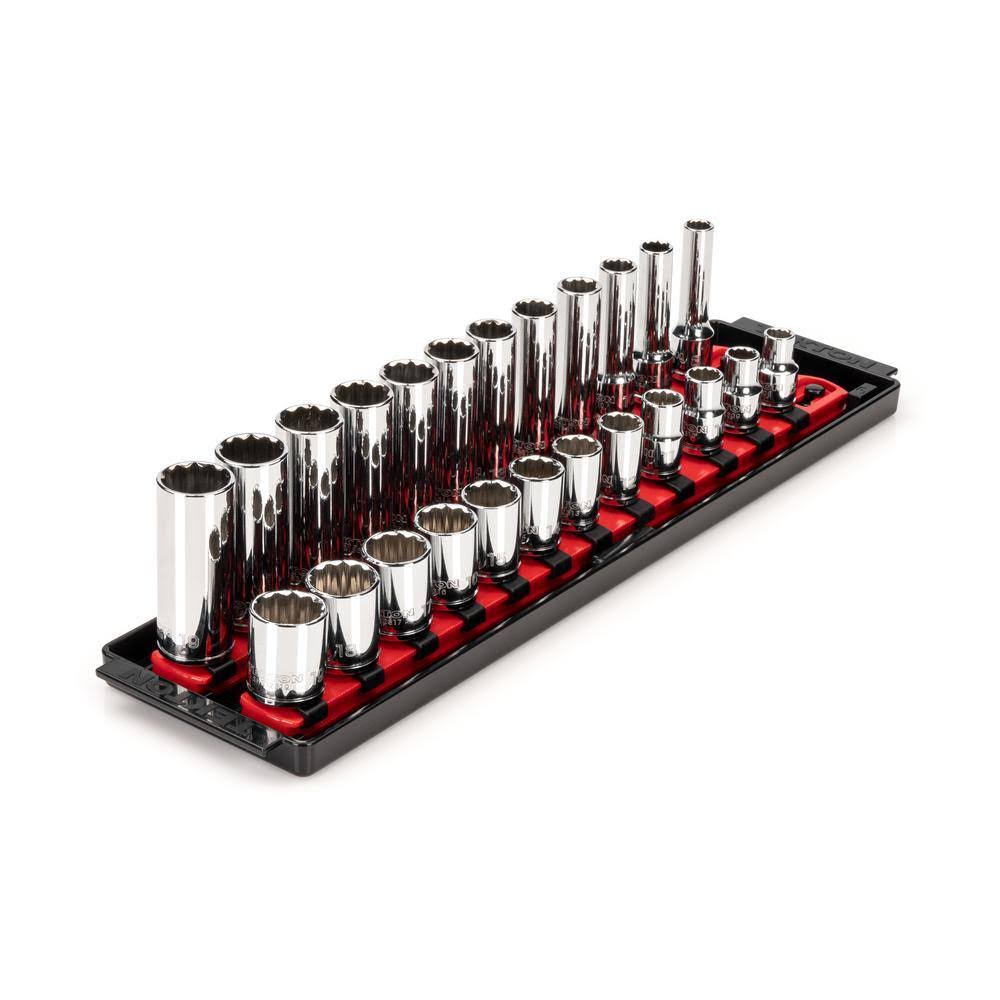 SHD91216 3/8 in. Drive 12-Point Socket Set with Rails (8 mm-19 mm) (24-Piece)