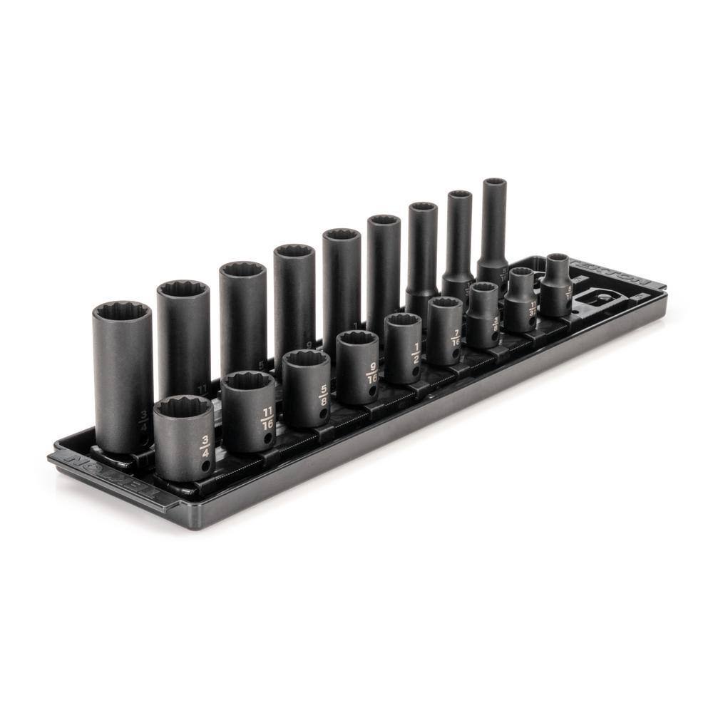SID91212 3/8 in. Drive 12-Point Impact Socket Set with Rails (5/16 in.-3/4 in.) (18-Piece)