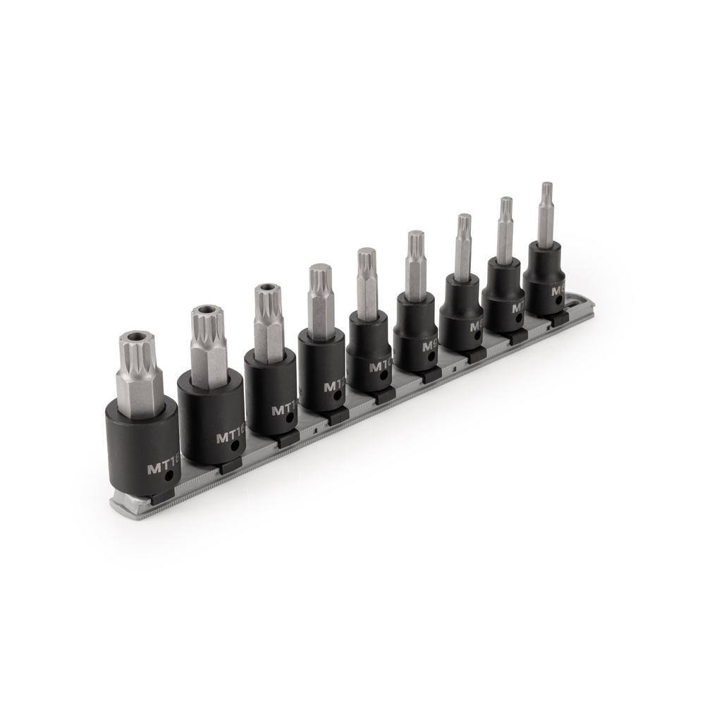 SIB92103 1/2 in. Drive Triple Square Impact Bit Socket Set with Rail, 9-Piece (M6-M12, MT14-MT18)