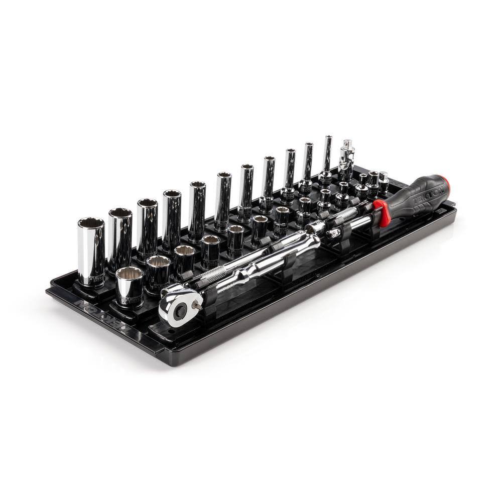 SKT03102 1/4 in. Drive 12-Point Socket and Ratchet Set with Rails (5/32 in.-9/16 in.) (29-Piece)
