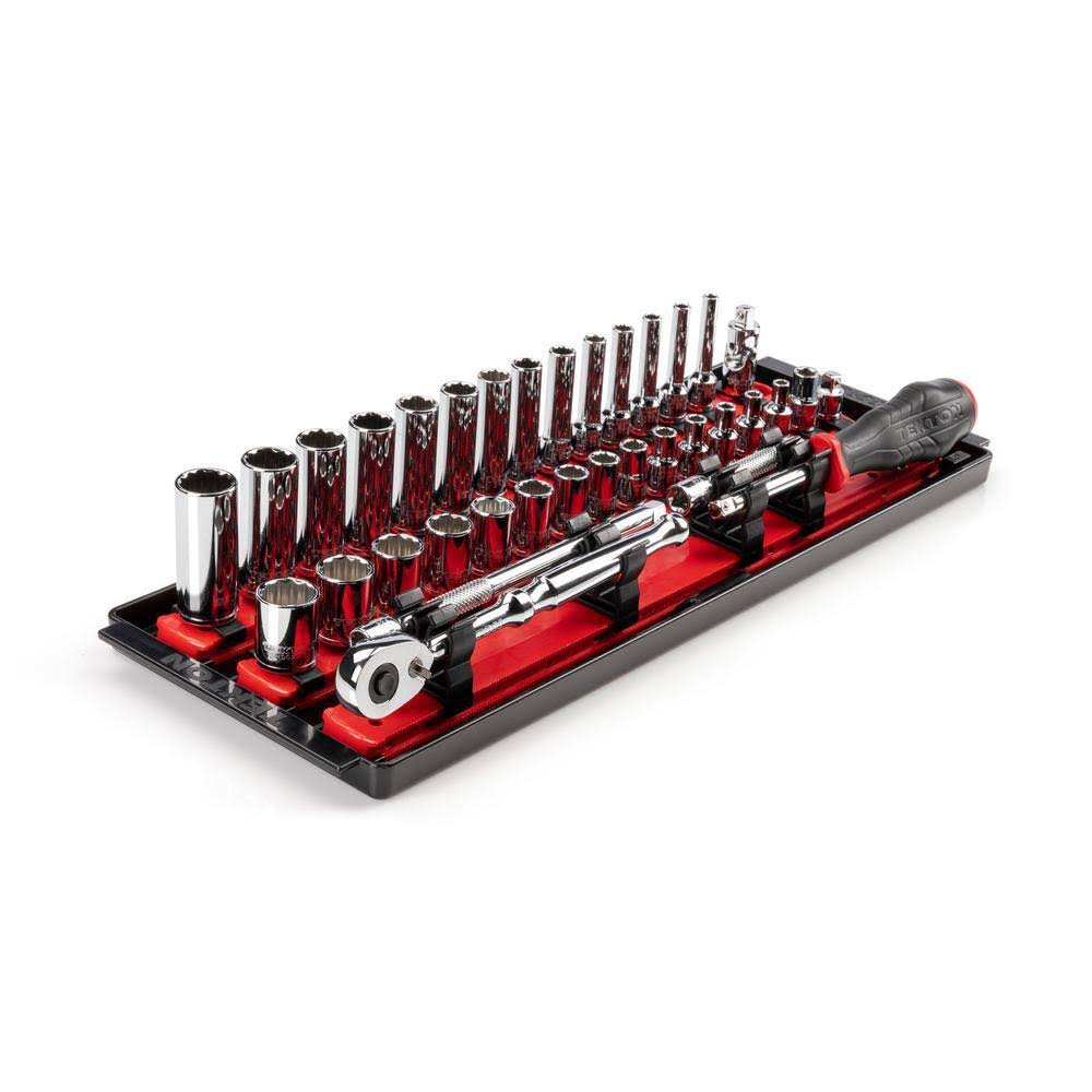 SKT03202 1/4 in. Drive 12-Point Socket and Ratchet Set with Rails (4 mm-15 mm) (35-Piece)
