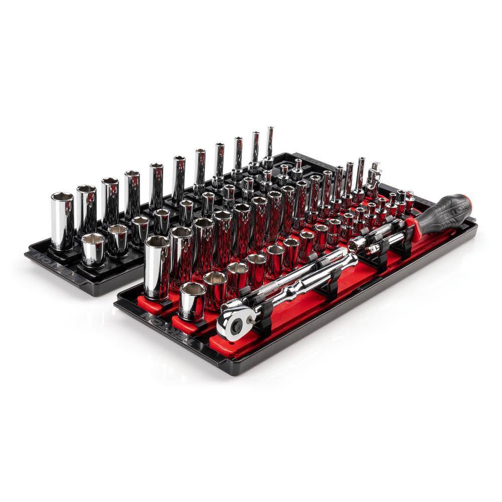 SKT03301 1/4 in. Drive 6-Point Socket and Ratchet Set with Rails (5/32 in.-9/16 in., 4 mm-15 mm) (57-Piece)
