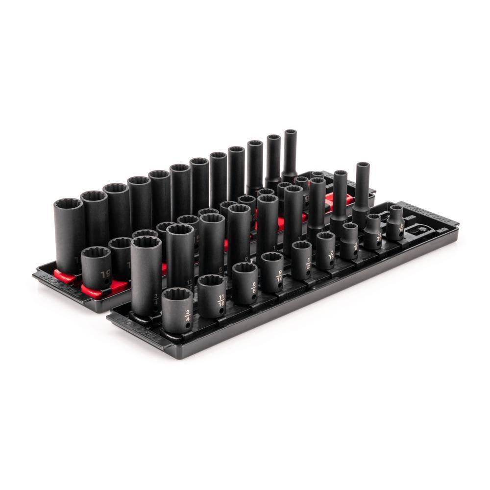 SID91217 3/8 in. Drive 12-Point Impact Socket Set with Rails (5/16 in.-3/4 in., 8 mm-19 mm) (42-Piece)