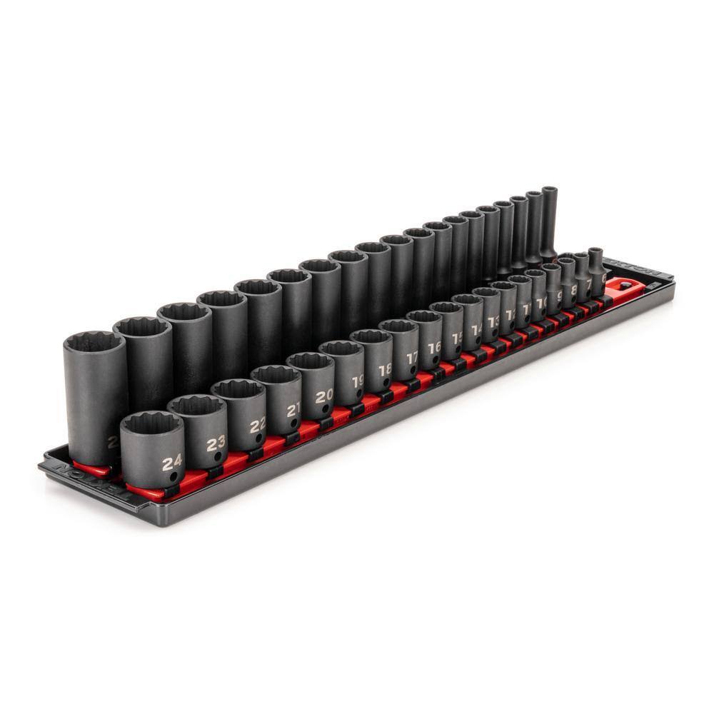 SID91215 3/8 in. Drive 12-Point Impact Socket Set with Rails (6 mm-24 mm) (38-Piece)