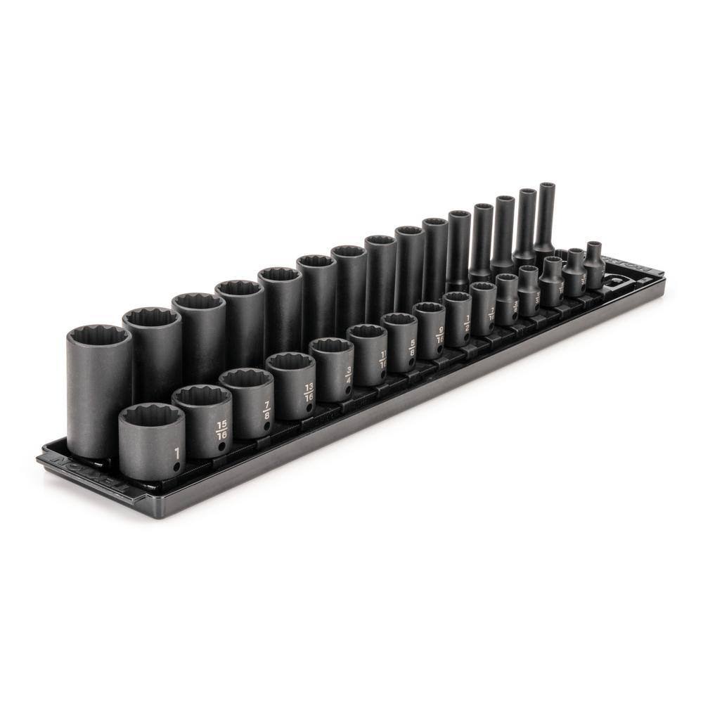 SID91214 3/8 in. Drive 12-Point Impact Socket Set with Rails (1/4 in.-1 in.) (30-Piece)