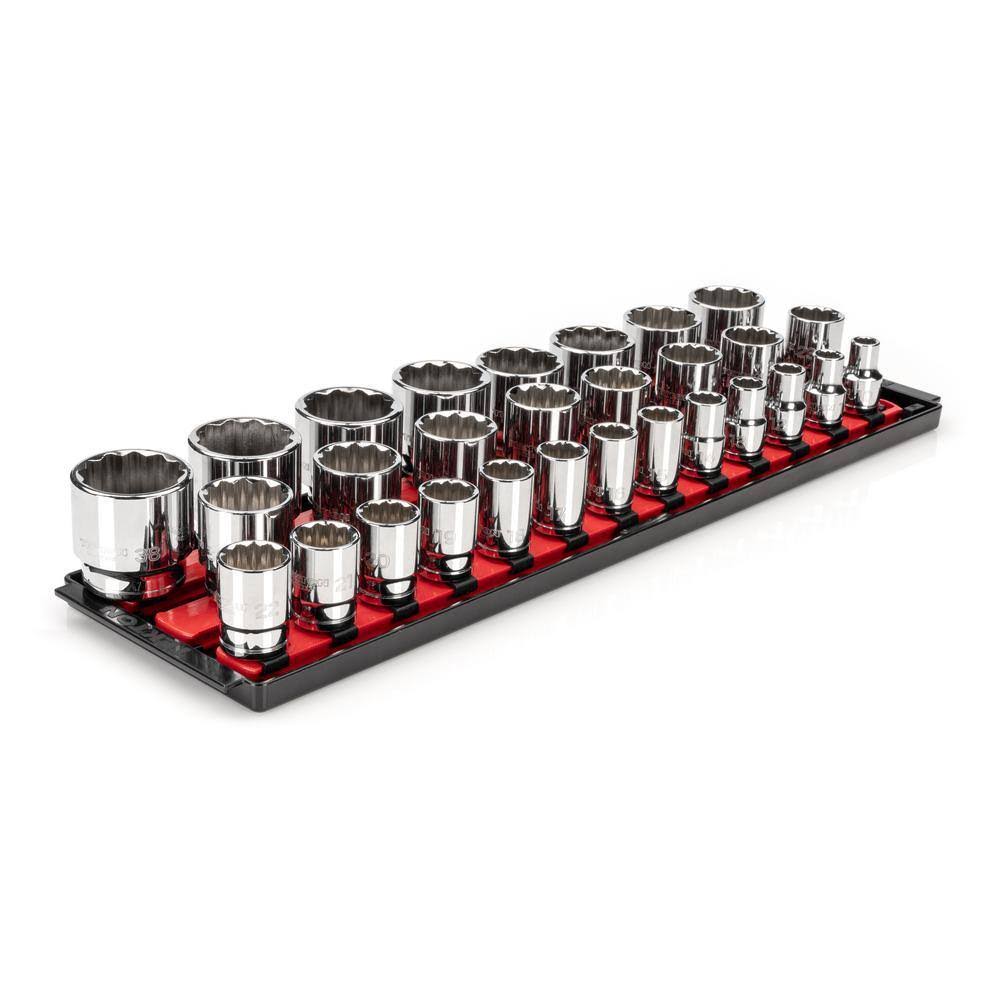 SHD92128 1/2 in. Drive 12-Point Socket Set with Rails (10 mm-38 mm) (29-Piece)