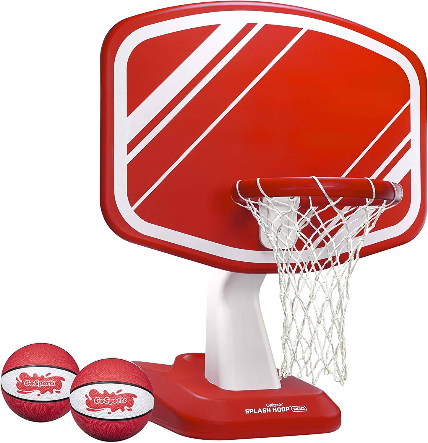 GoSports Splash Hoop Swimming Pool Basketball Game, Includes Poolside Water Basketball Hoop, 2 Balls and Pump, Red