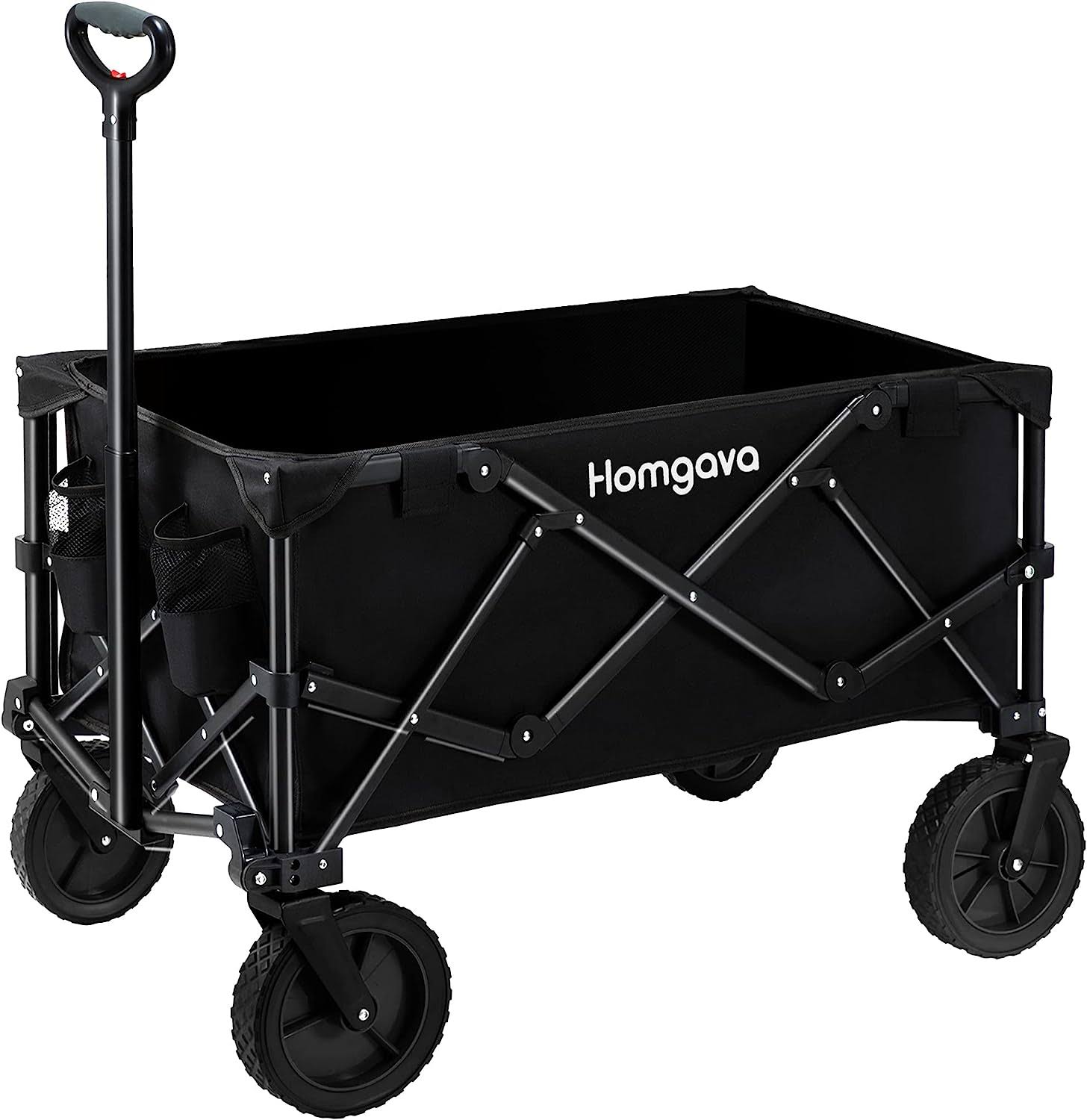 Homgava Collapsible Folding Wagon Cart,Outdoor Beach Wagon,Heavy Duty Garden Cart with All Terrain Wheels,Portable Large Capacity Utility Wagon for Camping Fishing Sports Shopping, Black