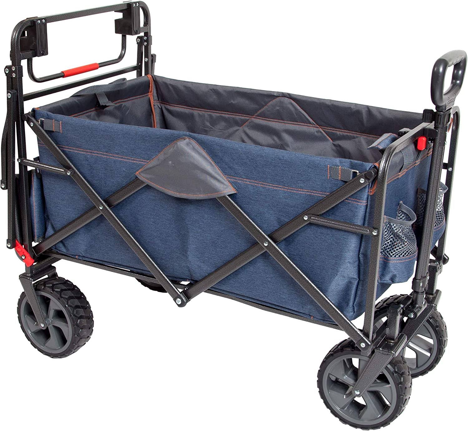 Sports WPP-100 Utility Wagon Outdoor Heavy Duty Folding Cart Push Pull Collapsible with All Terrain Wheels and Handle Portable Lightweight Adjustable Folded Cart Landscape Wagon