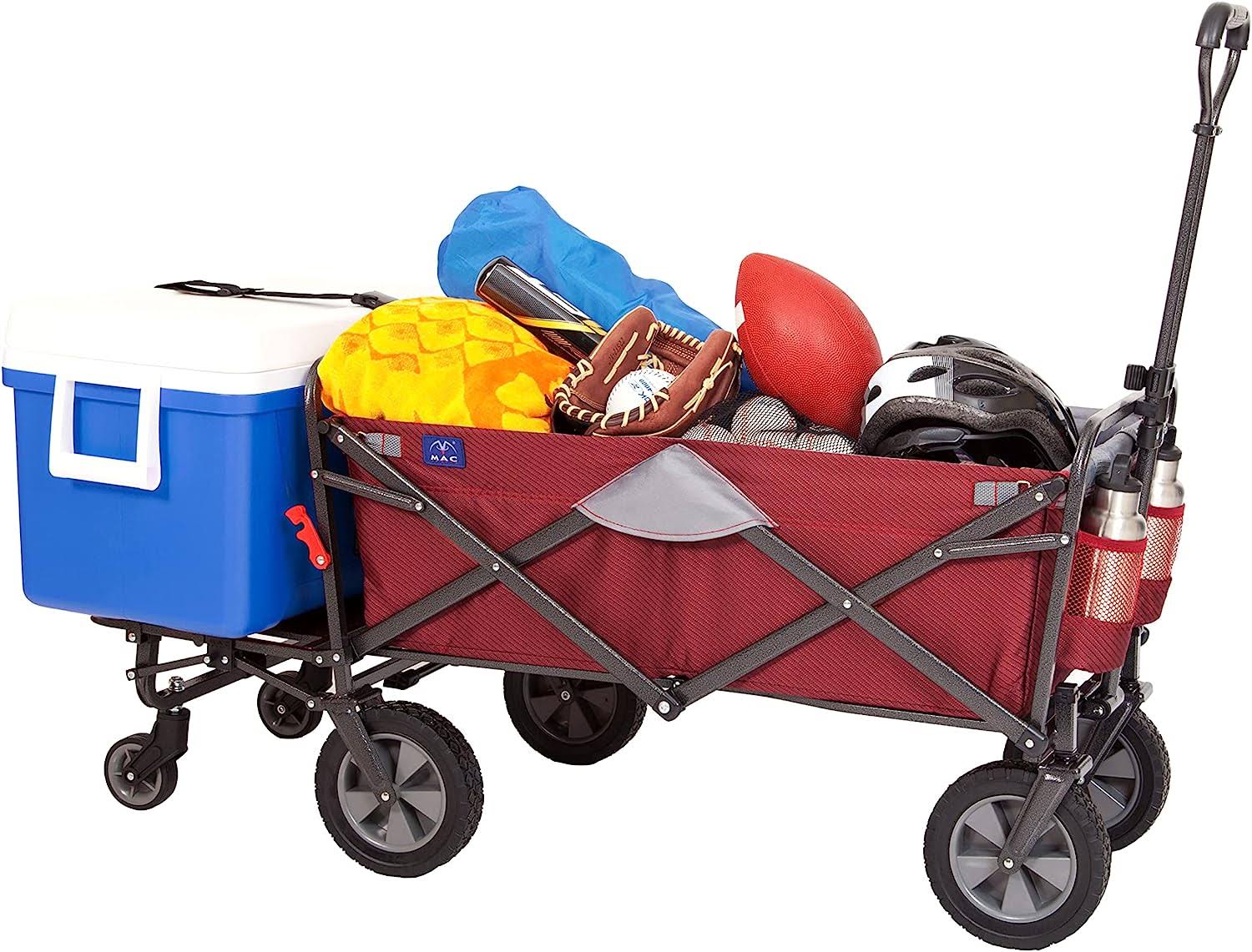 Sports Collapsible Folding Outdoor Utility Tailgate Wagon with Cargo Trailer, Wine Red