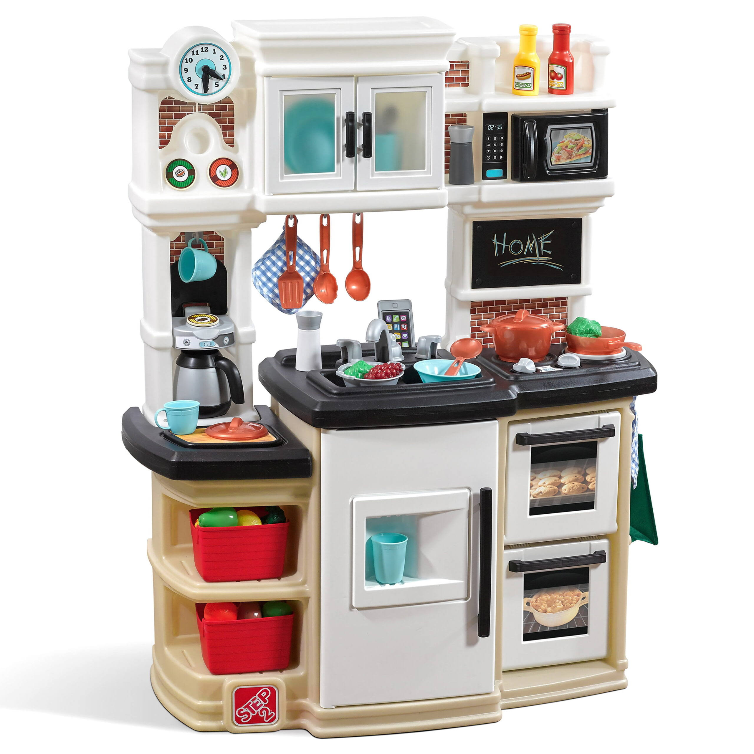 Great Gourmet Tan and White Plastic Play Kitchen Set for Kids