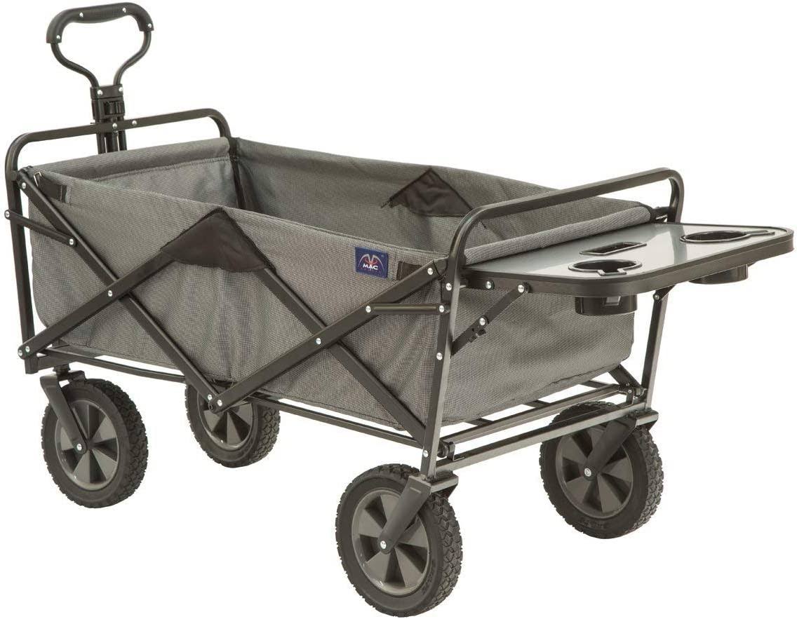 Sports Collapsible Outdoor Utility Wagon with Folding Table and Drink Holders, Gray