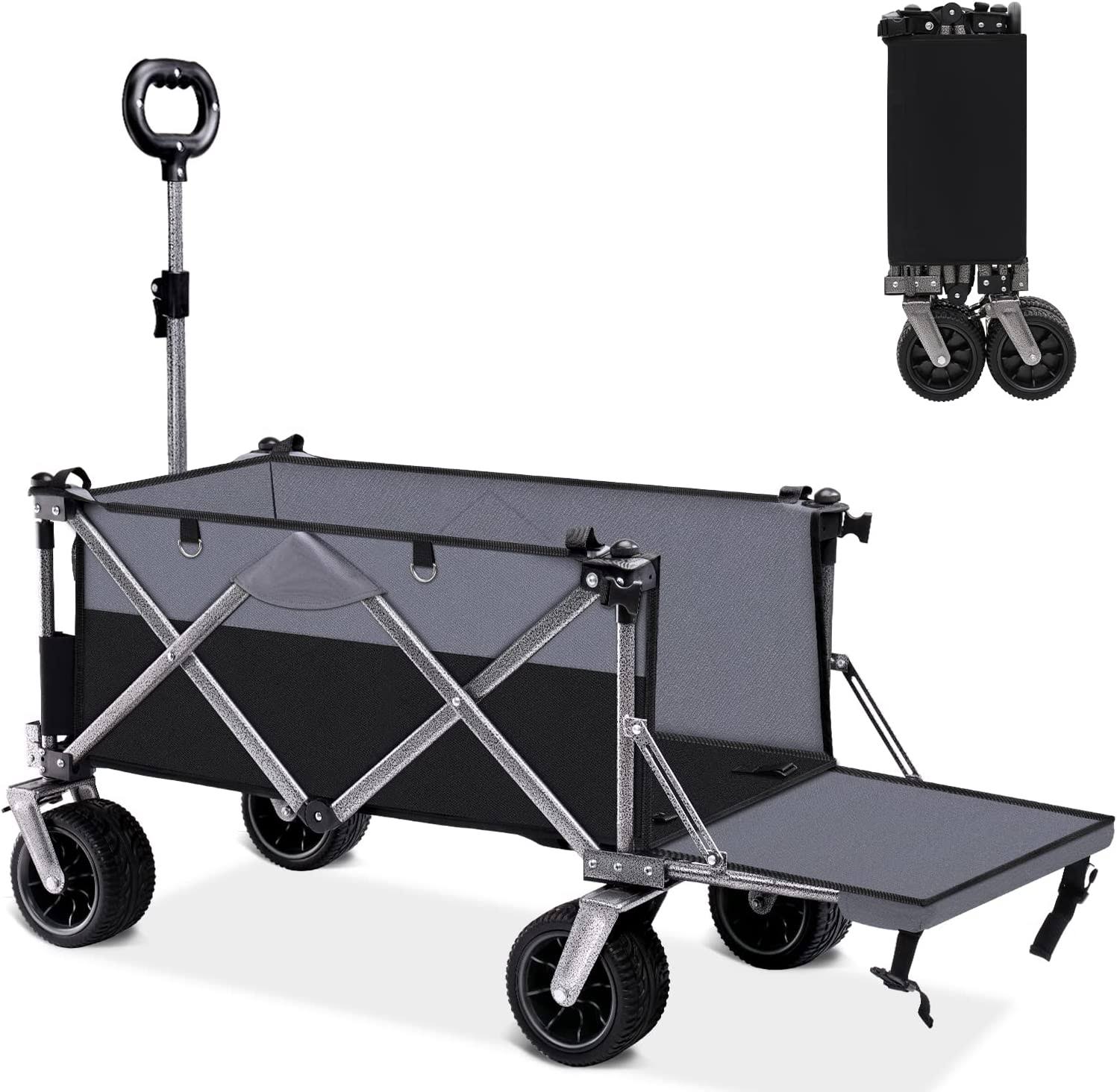 Beach Wagon with Big Wheels   Brake 180L Heavy Duty Collapsible Wagon Cart Utility with Extending Tailgate for Sand Camping Pets Outdoor Garden Works Shopping