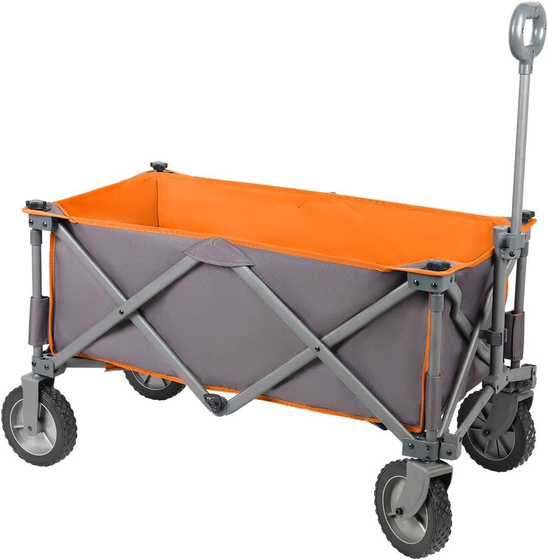 PORTAL Collapsible Folding Wagon Utility Cart Foldable Heavy Duty All Terrain Wagon for Outdoor, Camping, Beach, Garden, Grocery, Orange