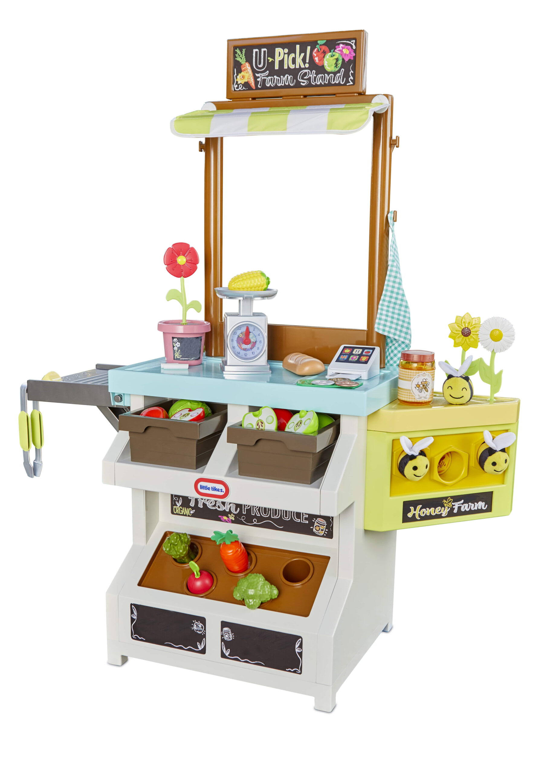 3-in-1 Garden to Table Market Pretend Garden Food Growing and Cooking Toy Role Play Kitchen Playset for Multiple Kids and Toddlers
