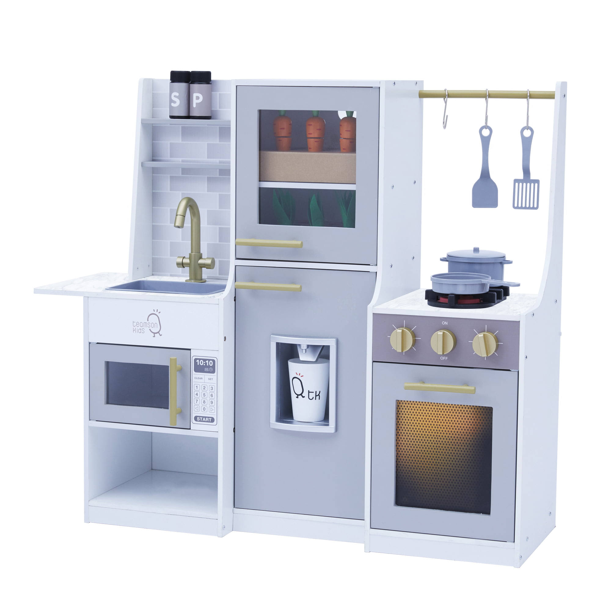 Kids Little Chef Lyon Wooden Kitchen and Hydroponic Garden w/ Accessories, Gray