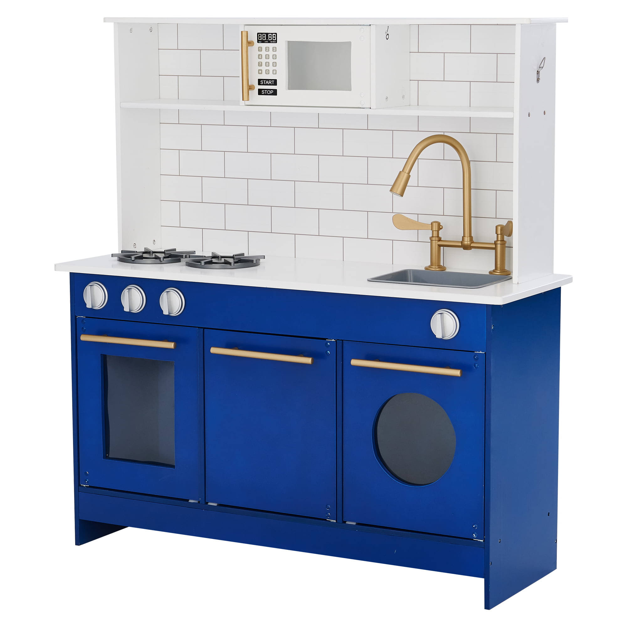 Kids Little Chef Berlin Modern Kids Kitchen Playset with 6 Accessories, White/Blue
