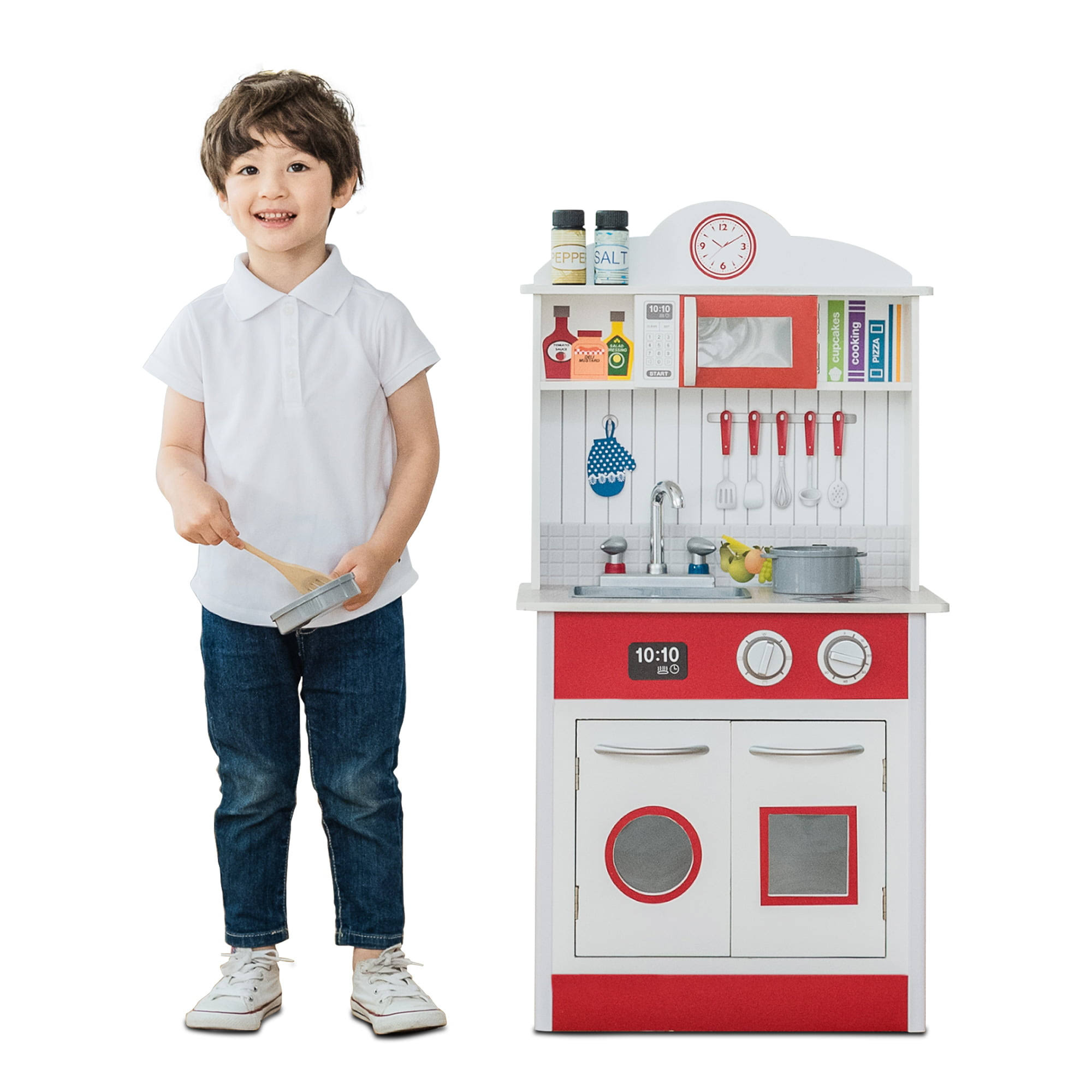 Kids Little Chef Madrid Classic Kids Kitchen Playset, Red/White