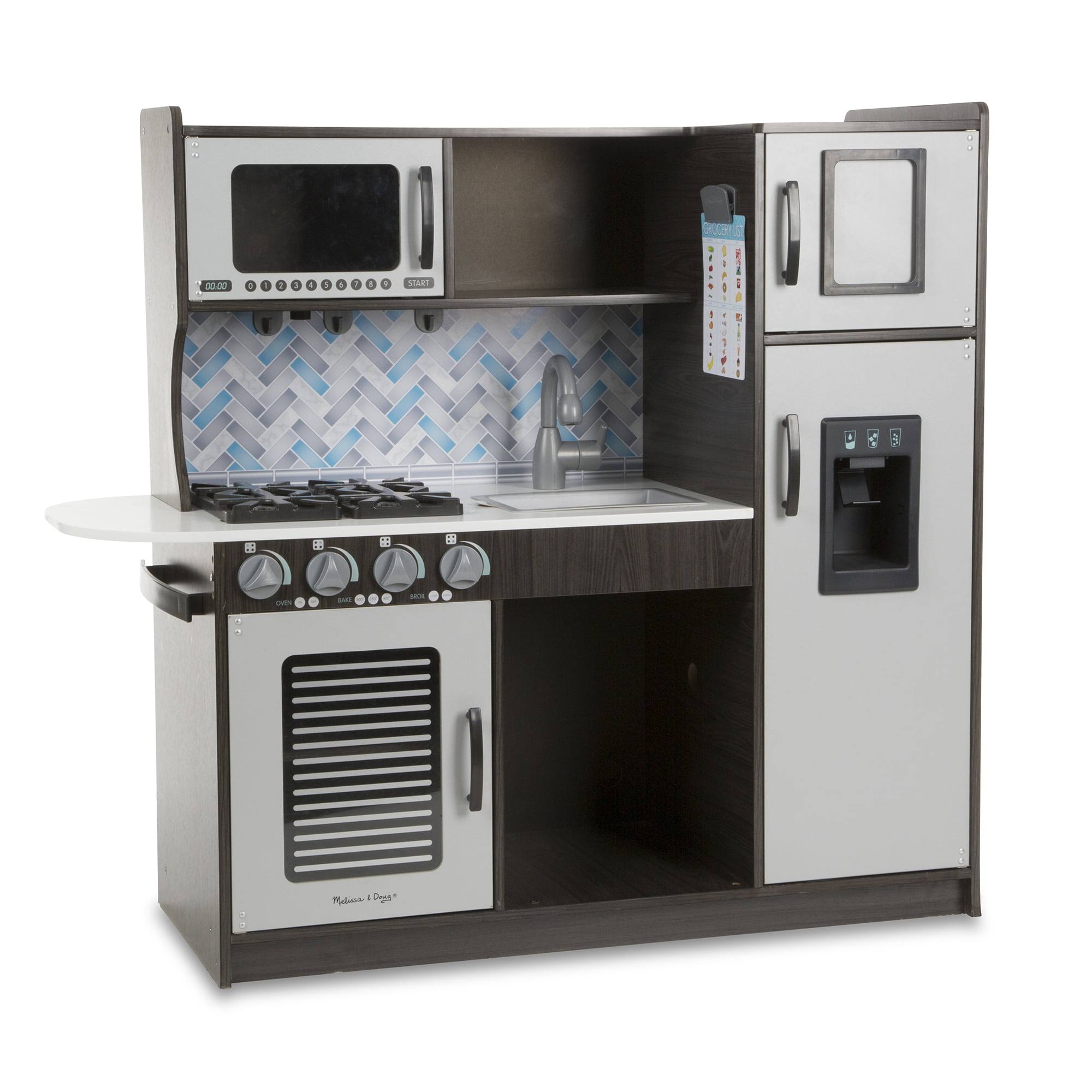 Melissa   Doug Wooden Chef’s Pretend Play Toy Kitchen With “Ice” Cube Dispenser – Charcoal