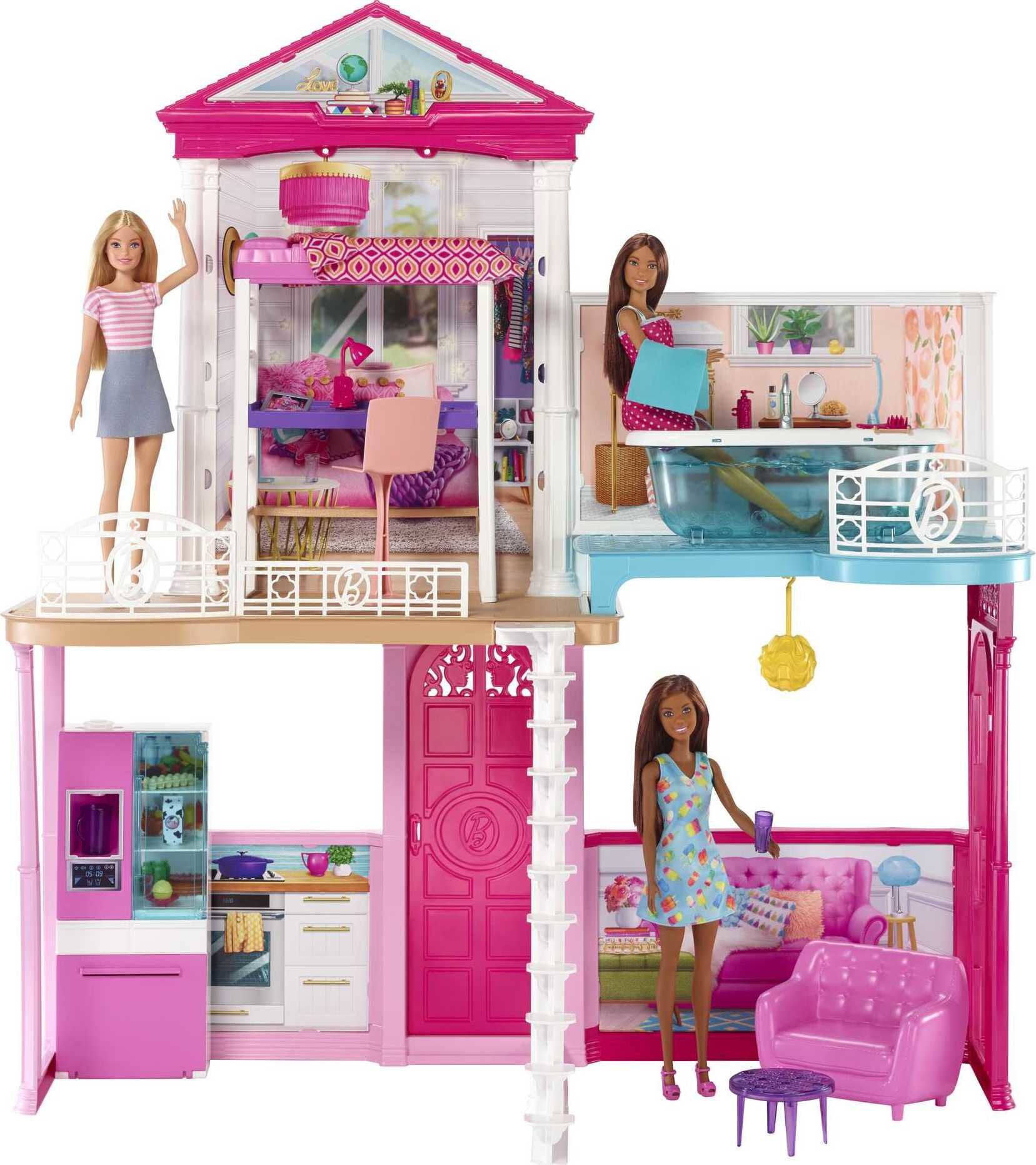 Barbie Dollhouse Set with 3 Dolls and Furniture, Pool and Accessories