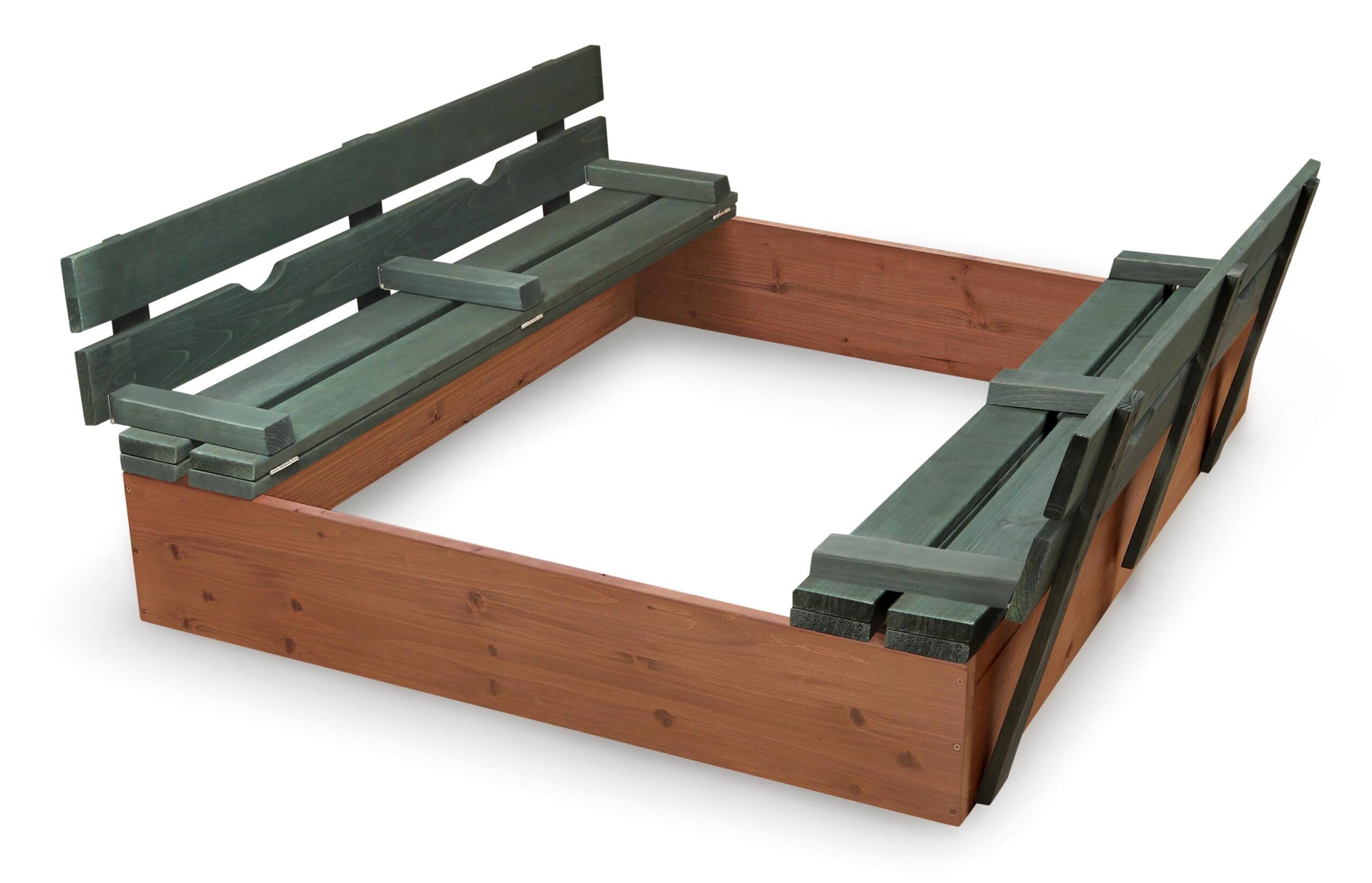 Badger Basket Covered Convertible Cedar Sandbox with Two Bench Seats   Natural/Green
