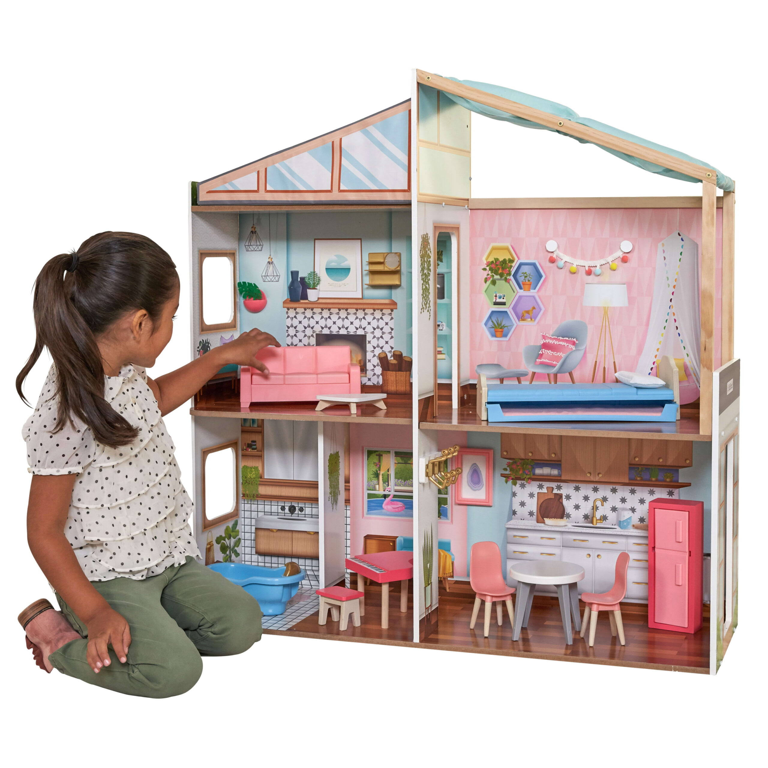 Designed by Me: Magnetic Makeover Wooden Dollhouse with Accessories