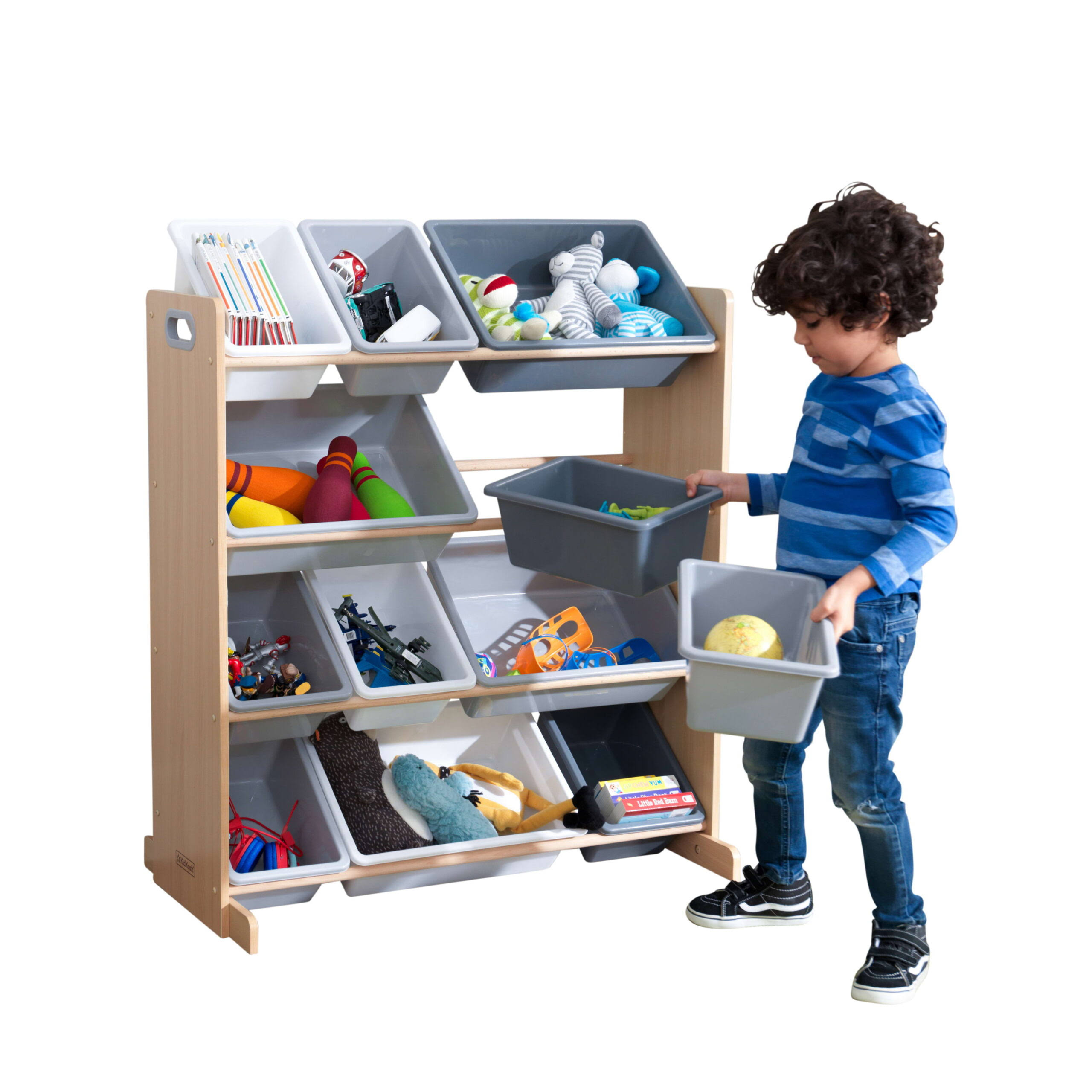 Wooden Sort It   Store It Bin Unit with 12 Plastic Bins   Gray   Natural