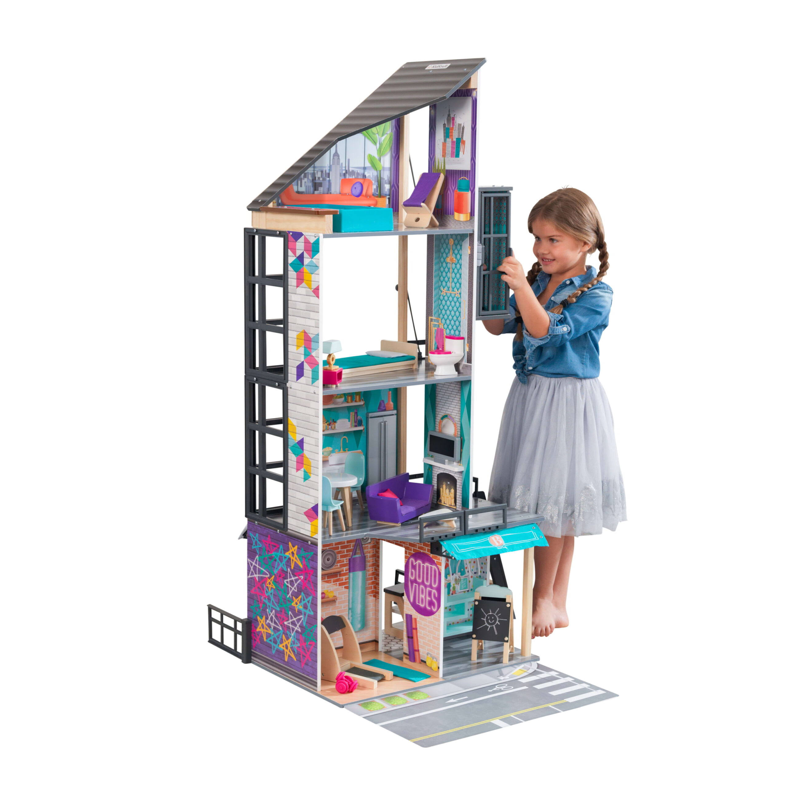 Bianca City Life Wooden Dollhouse with 26 Pieces Included