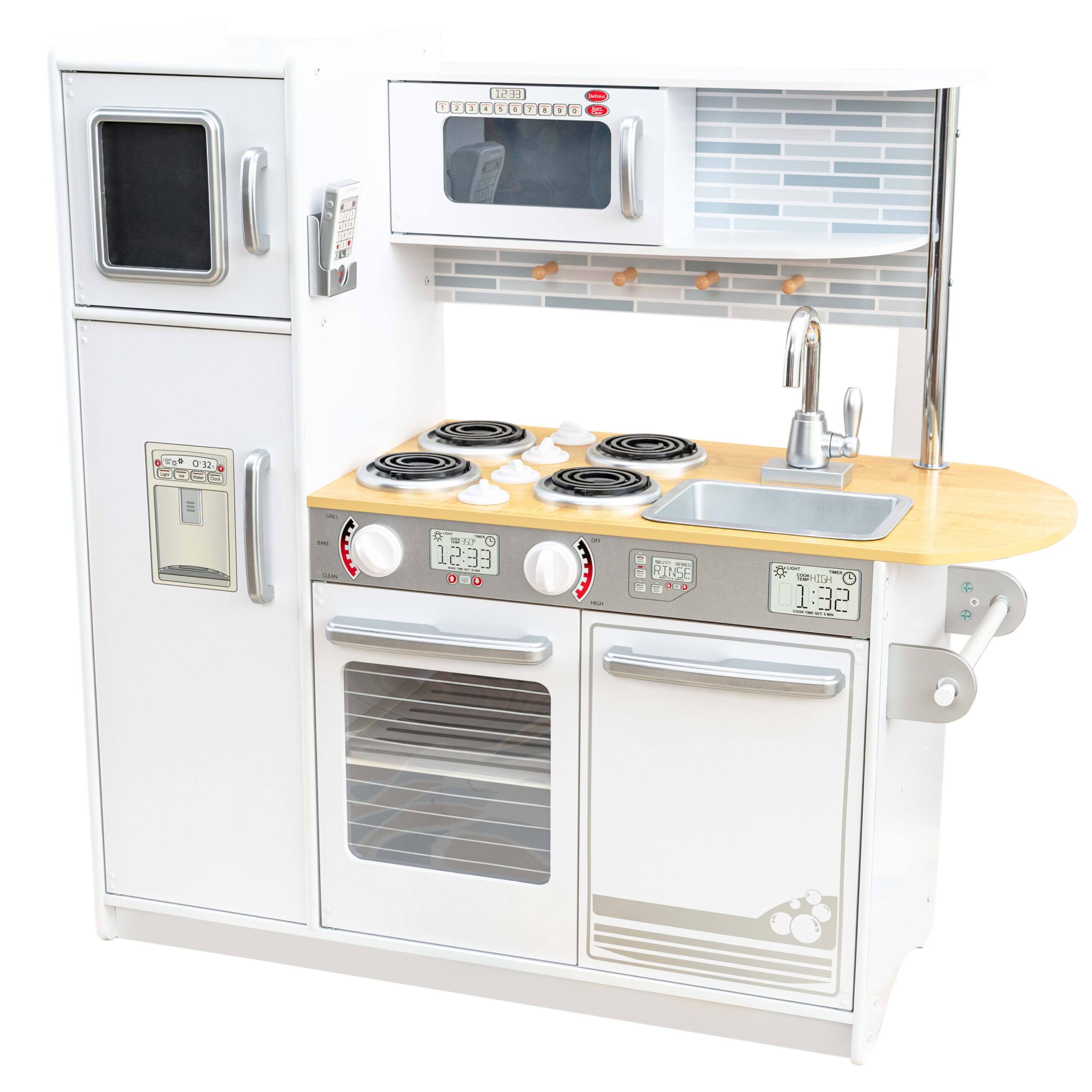 Uptown White Wooden Play Kitchen with Play Phone   Chalkboard