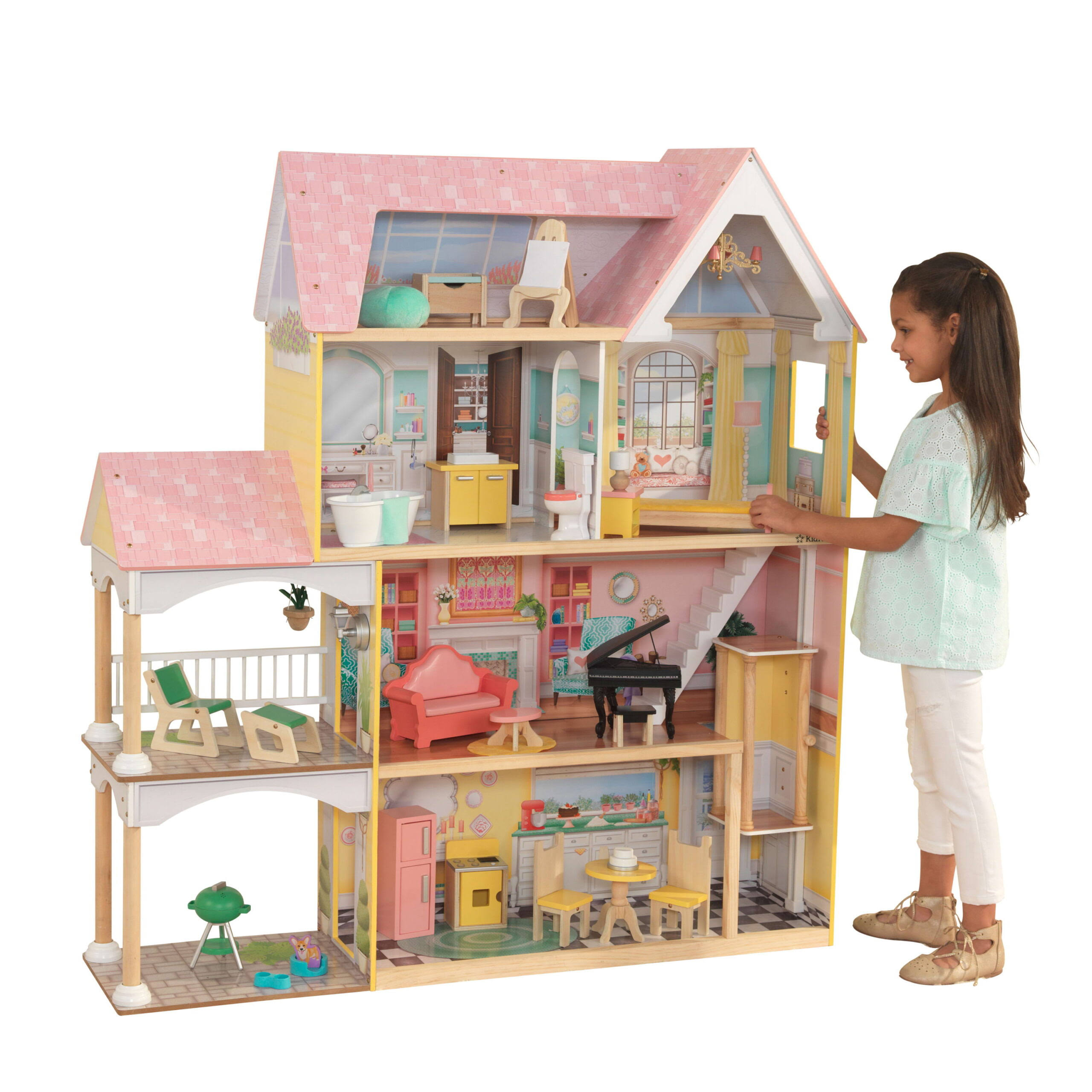 Lola Mansion Wooden Dollhouse, over 4 feet Tall, Lights   Sounds, 30 Pieces