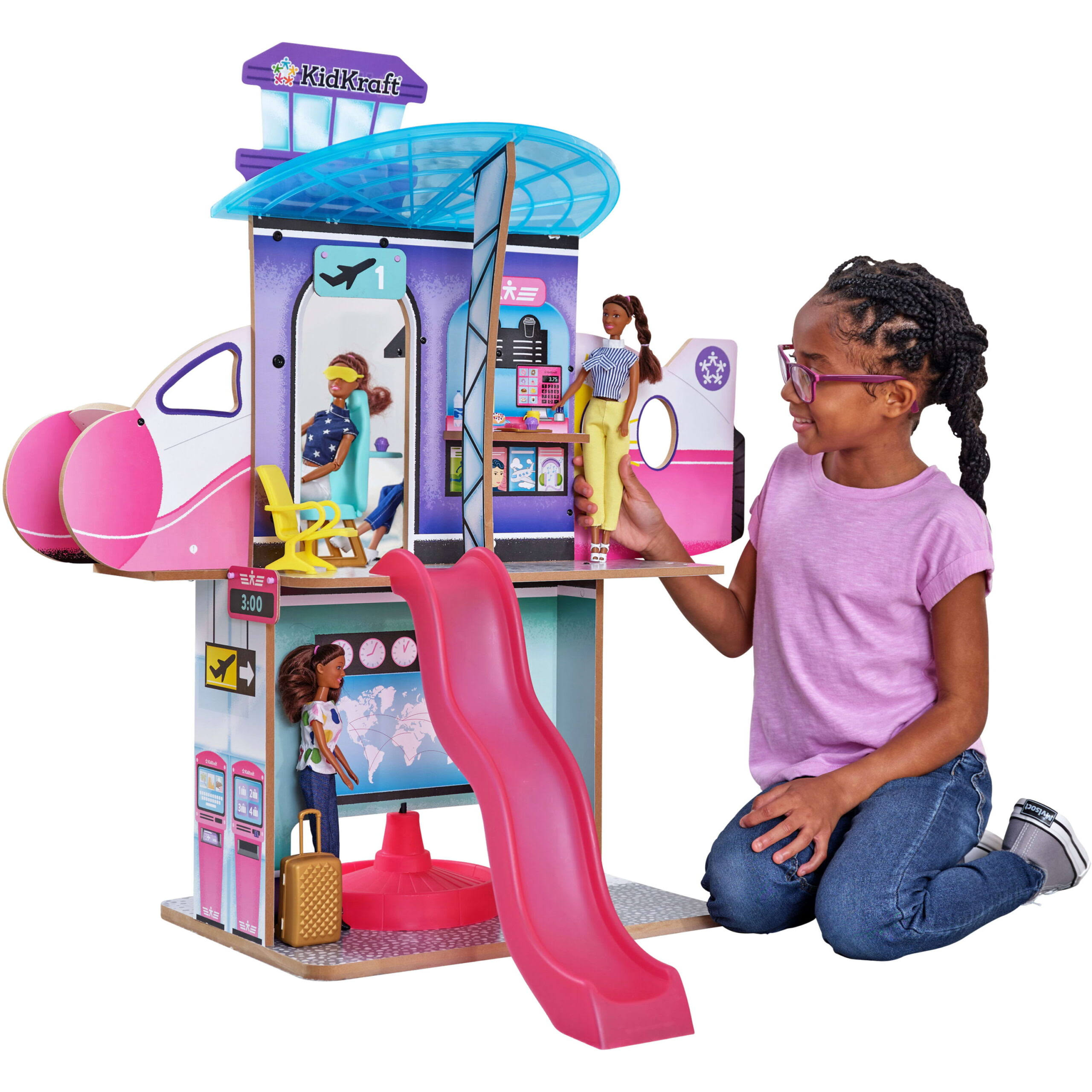 Luxe Life 2-in-1 Wooden Airport   Jet Plane Doll Play Set with 15+ Accessories