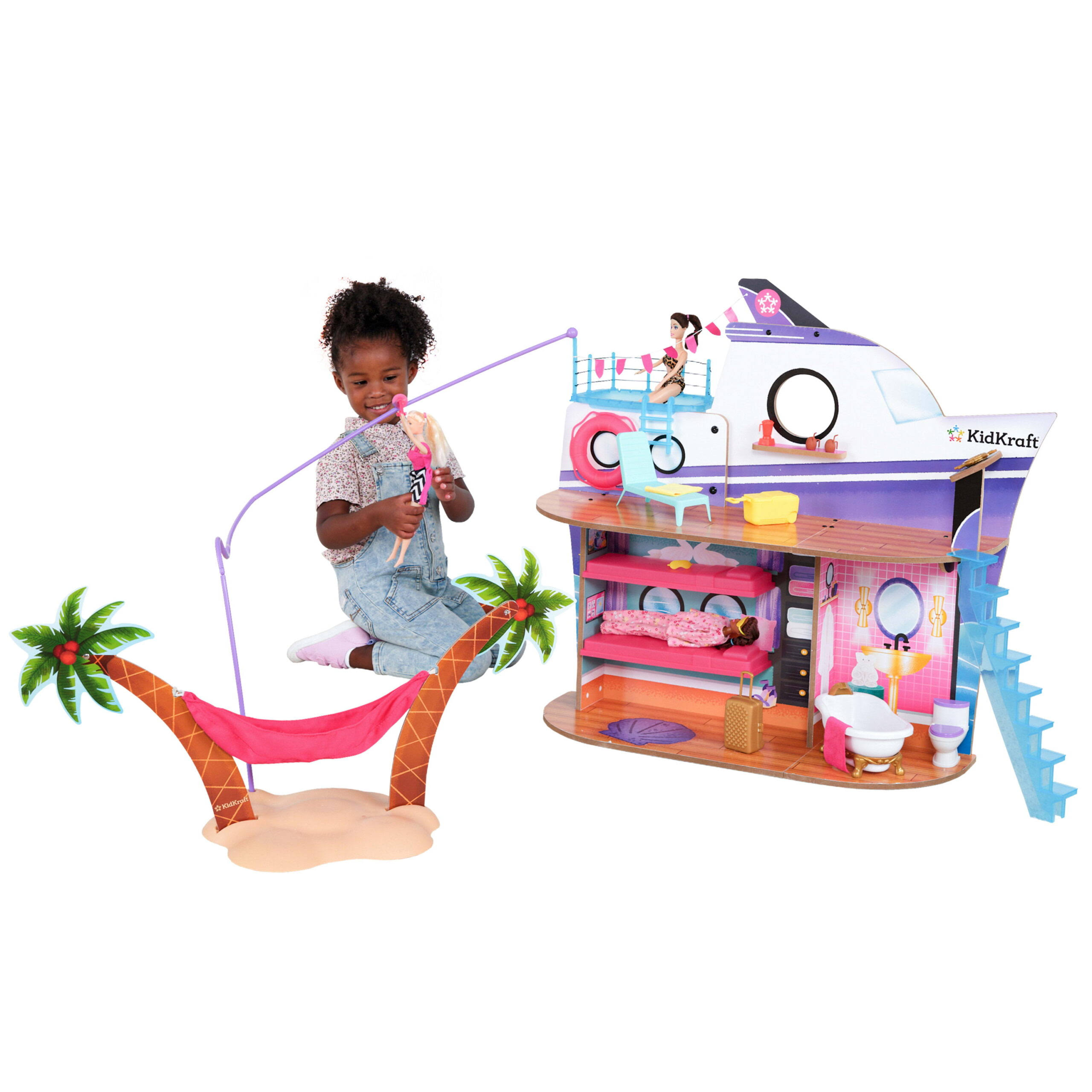 Luxe Life 2-in-1 Wooden Cruise Ship   Island Doll Play Set with 18 Accessories