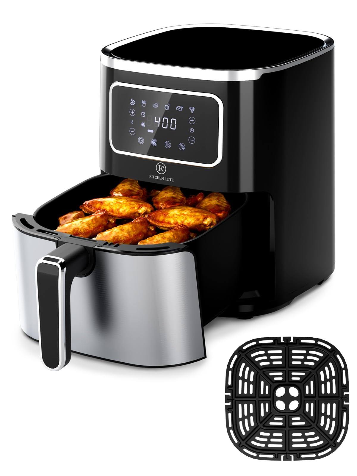 Kitchen Elite Air Fryer Oven 5.5 Qt, 6-in-1 Digital Display Compact Cooker, Stainless Steel, Black