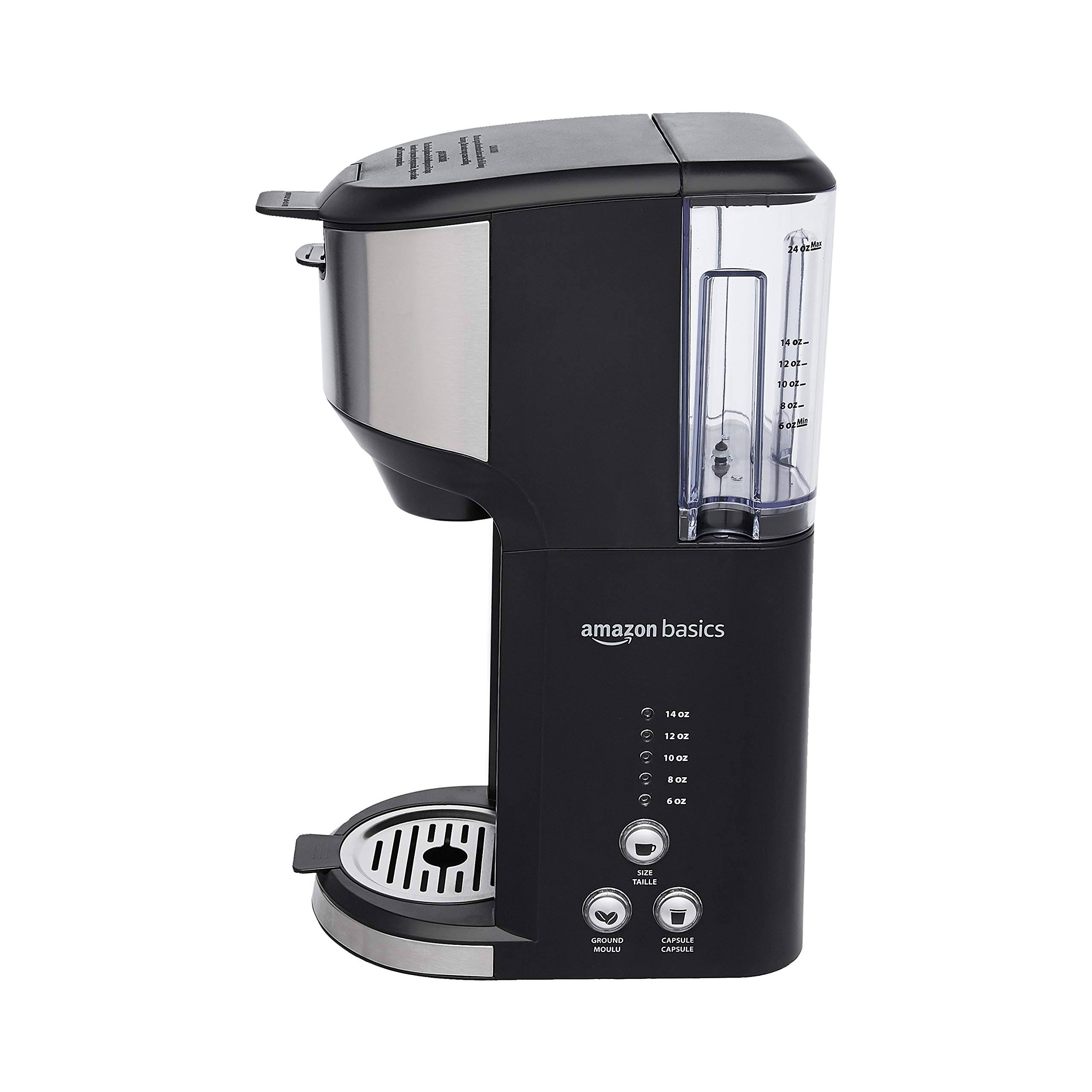 Amazon Basics Drip Coffee Maker with K-Cup, 14 Oz, Black and Stainless steel, 5.98 D x 9.44 W x 14.17 H
