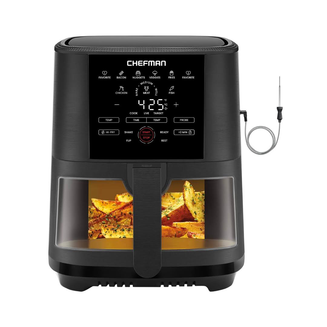 CHEFMAN 5-Quart Digital Air Fryer with Temperature Probe, Nonstick Dishwasher   Safe Basket   Tray, Black