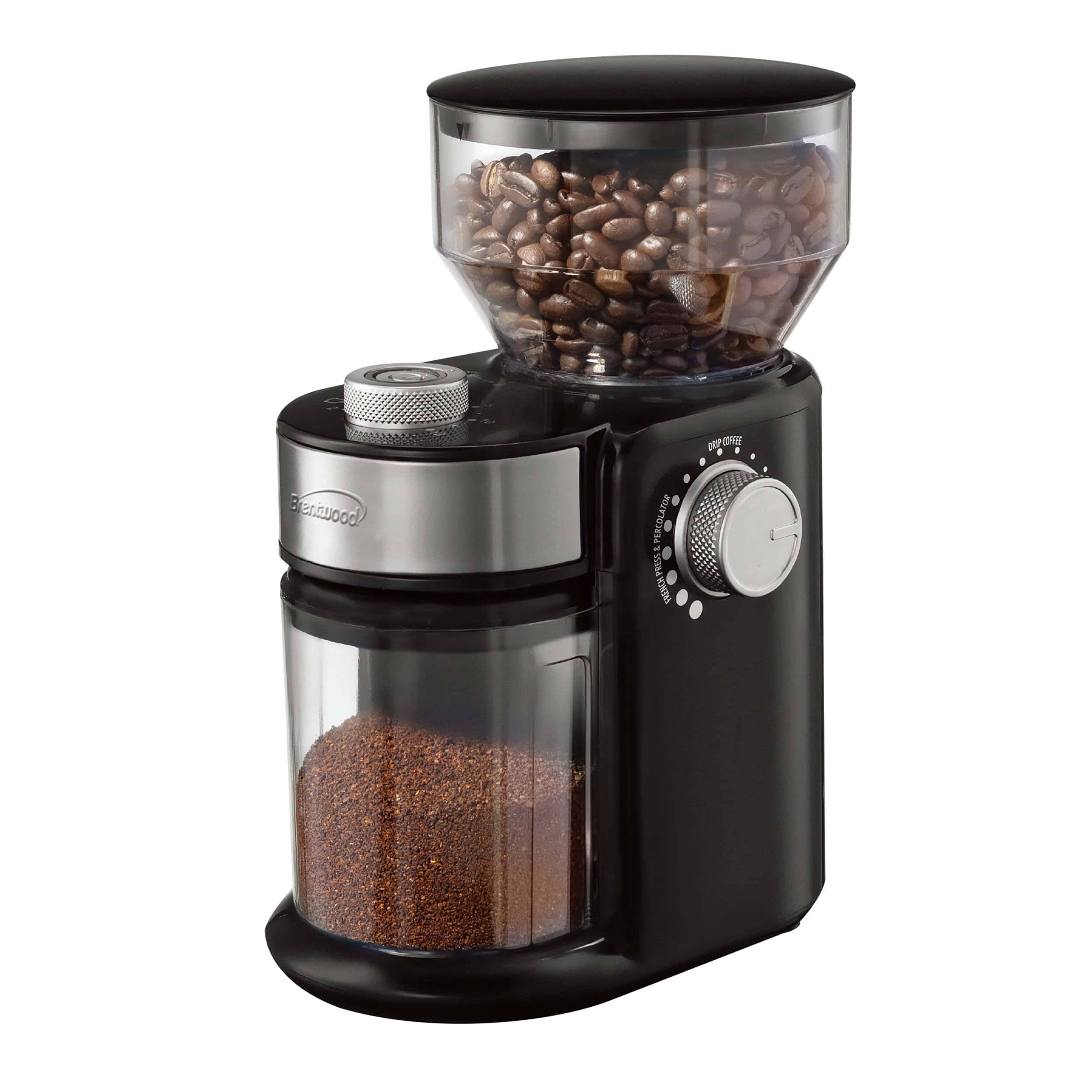 brentwood Black Coffee Grinder with 8 oz. Hopper Capacity, 12 Grinding Coarseness Options, Burr Grinder, Knob Control