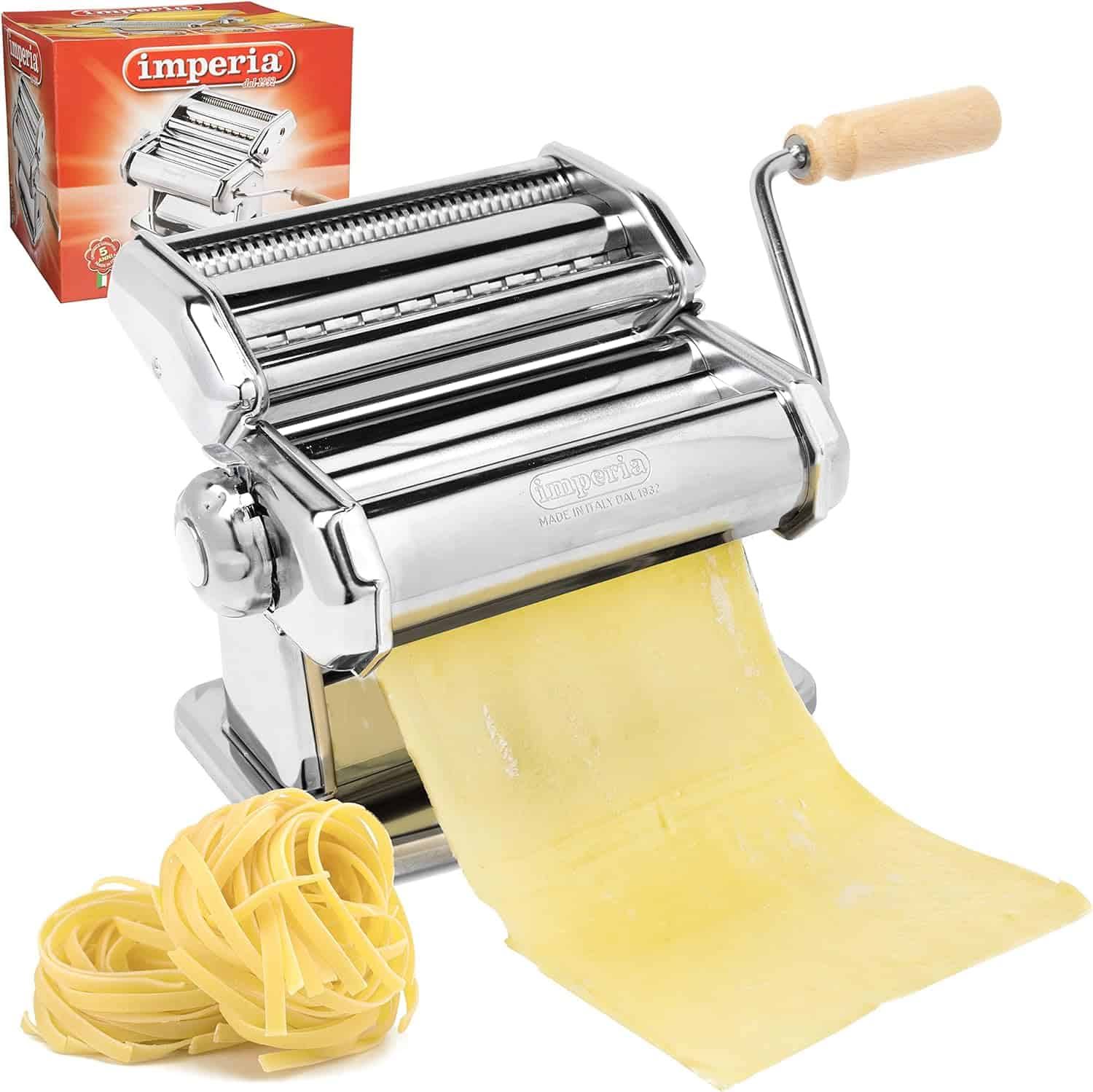 Imperia Pasta Maker Machine   Heavy Duty Steel Construction w Easy Lock Dial and Wood Grip Handle- Model 150 Made in Italy