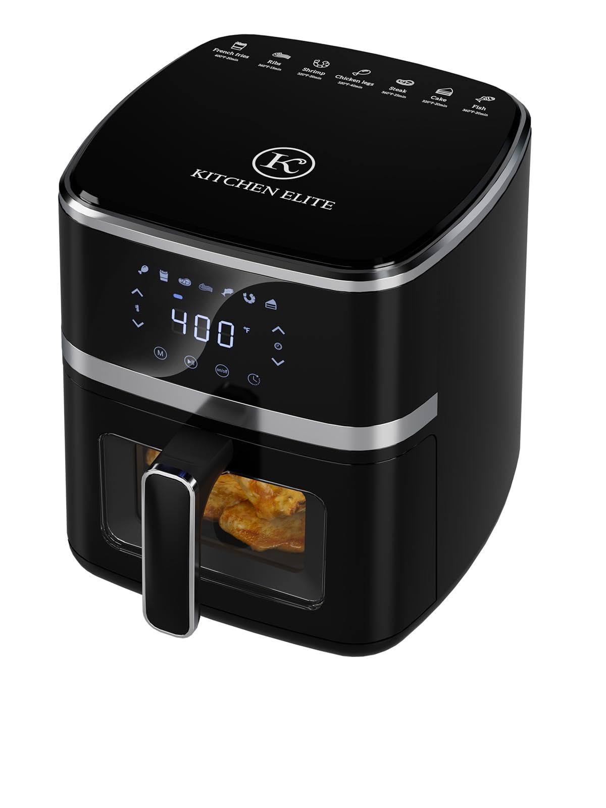Kitchen Elite Air Fryer Oven 5.28 Qt, 7-in-1 Digital Display Compact Cooker with Easy View Windows, Black