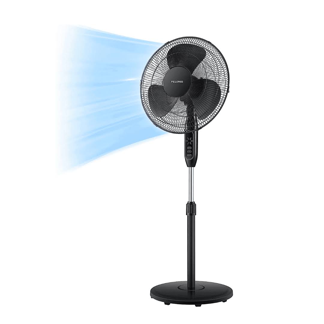 PELONIS 16  Pedestal Remote Control, Oscillating Stand Up Fan 7-Hour Timer, Supreme 16 -Black