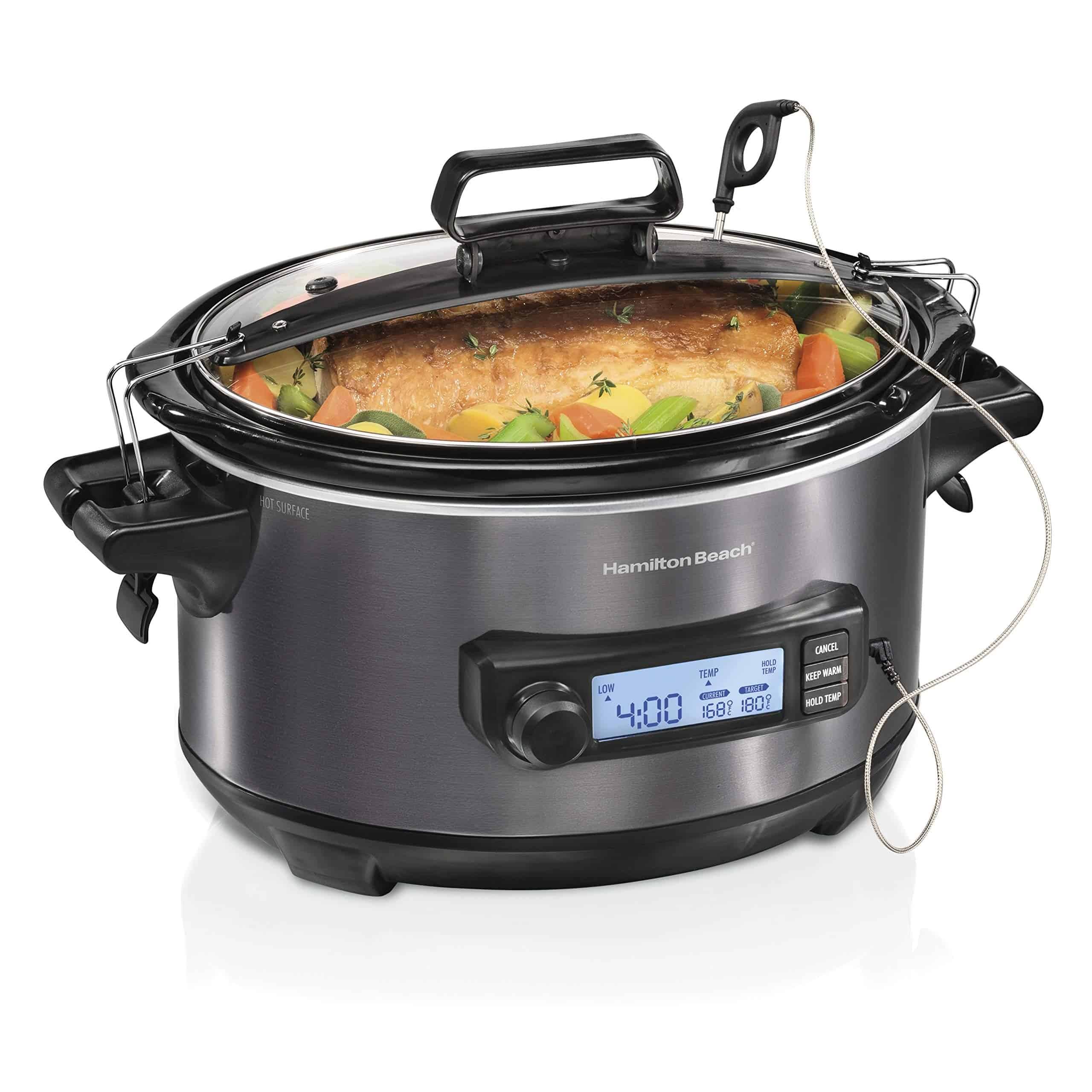 Portable 6 Quart Set   Forget Digital Programmable Slow Cooker, Black Stainless (33866)