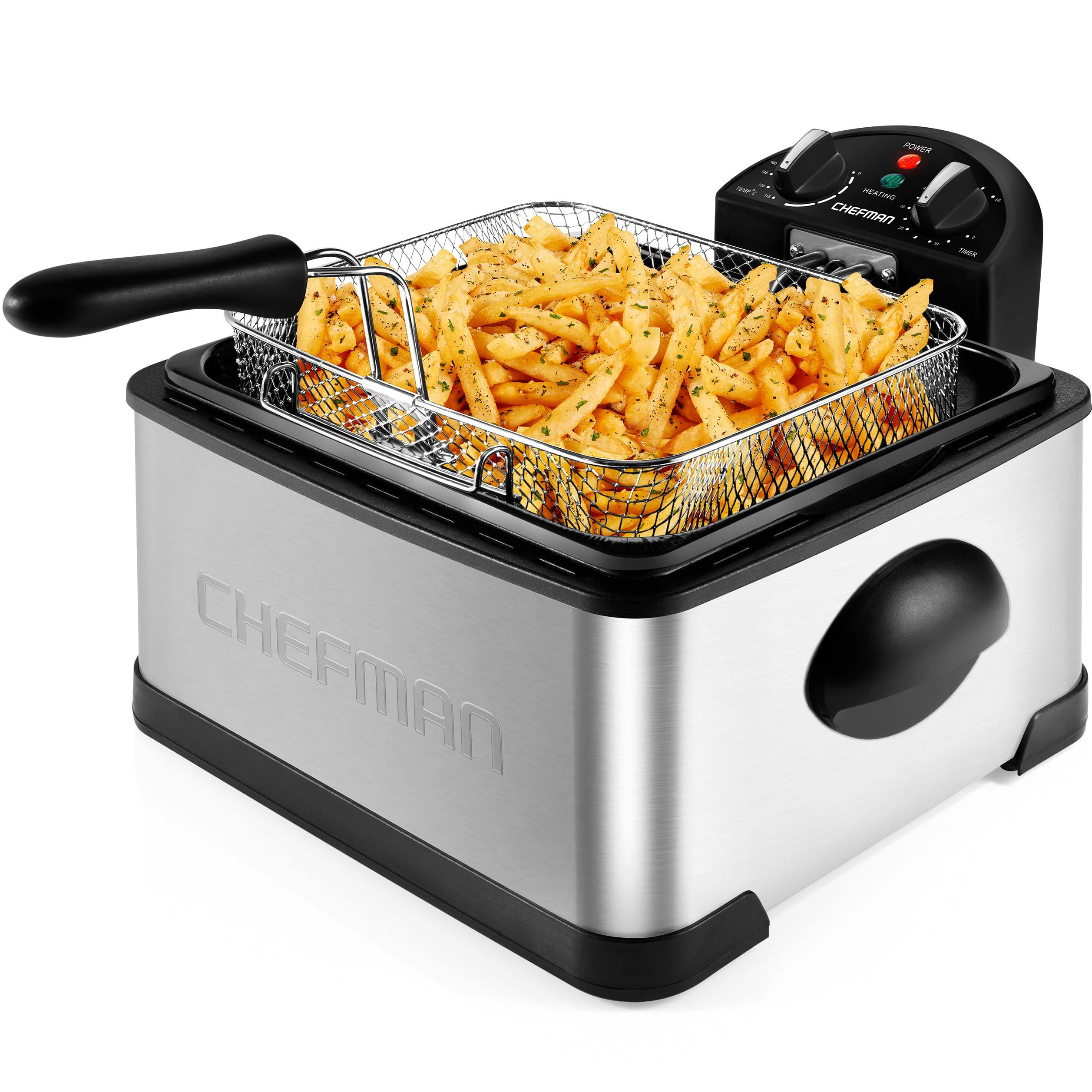 Chefman 4.5 Liter Deep Fryer w/Basket Strainer, XL Jumbo Size, Adjustable Temperature   Timer, Stainless Steel