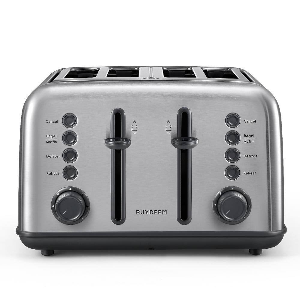 BUYDEEM DT-6B83S 4-Slice Toaster, Extra Wide Slots, Retro Stainless Steel with High Lift Lever, Removal Crumb Tray, 7-Shade Settings