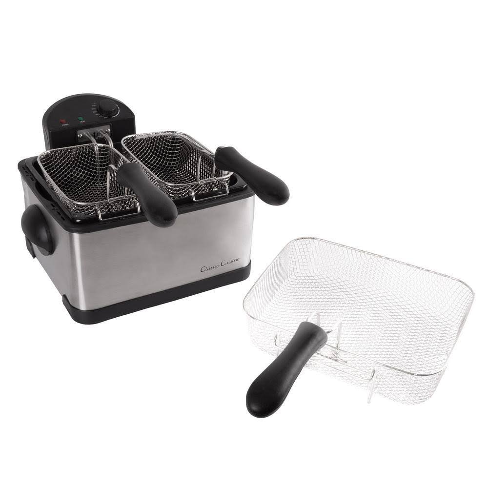 Classic Cuisine M030214 4 Qt. 3-Basket Electric Stainless Steel Deep Fryer (5-Piece)