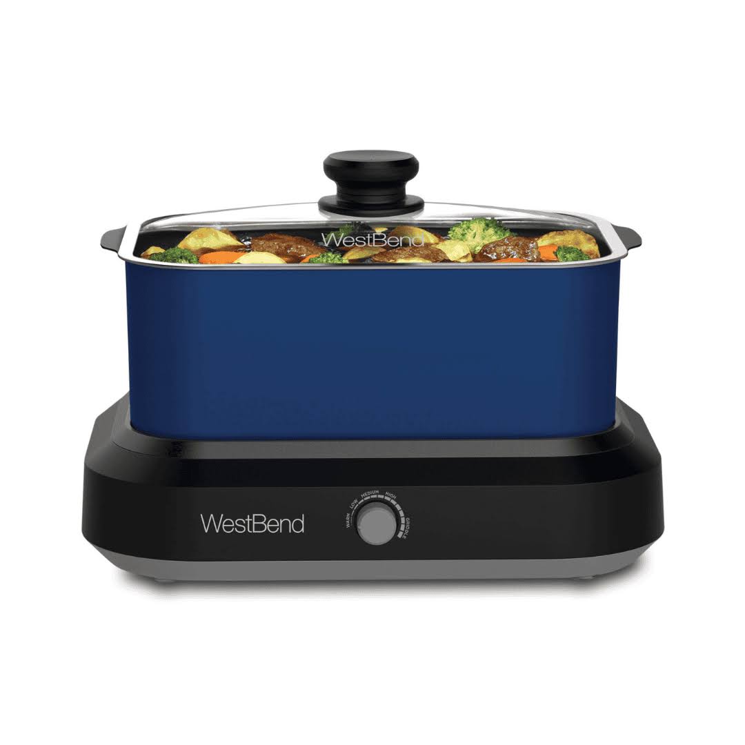 West Bend 87905B Slow Cooker Large Capacity Non-stick, 5-Quart, Blue