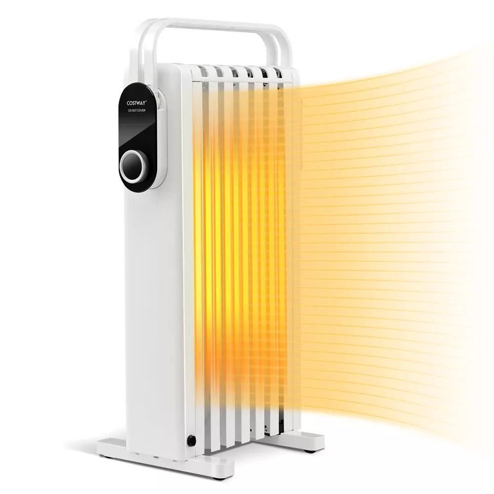 1500W Electric Space Heater Oil Filled Radiator Heater W/ Foldable Rack White   White
