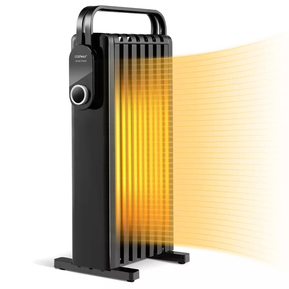 1500W Electric Space Heater Oil Filled Radiator Heater W/ Foldable Rack White   Black
