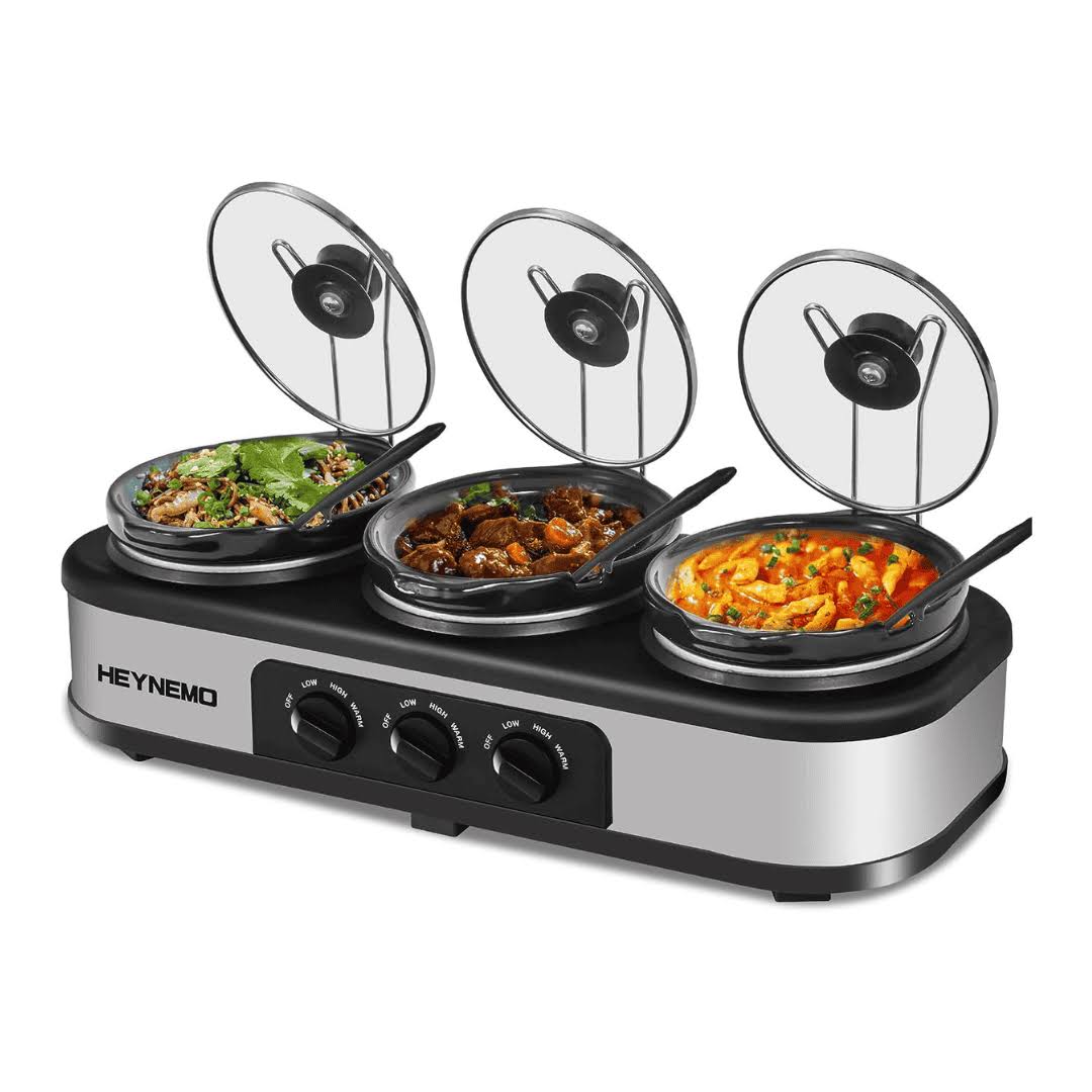 Triple Slow Cooker, 3×1.5 QT Buffet Servers and Warmers, 3 Pots Buffet Slow Cooker